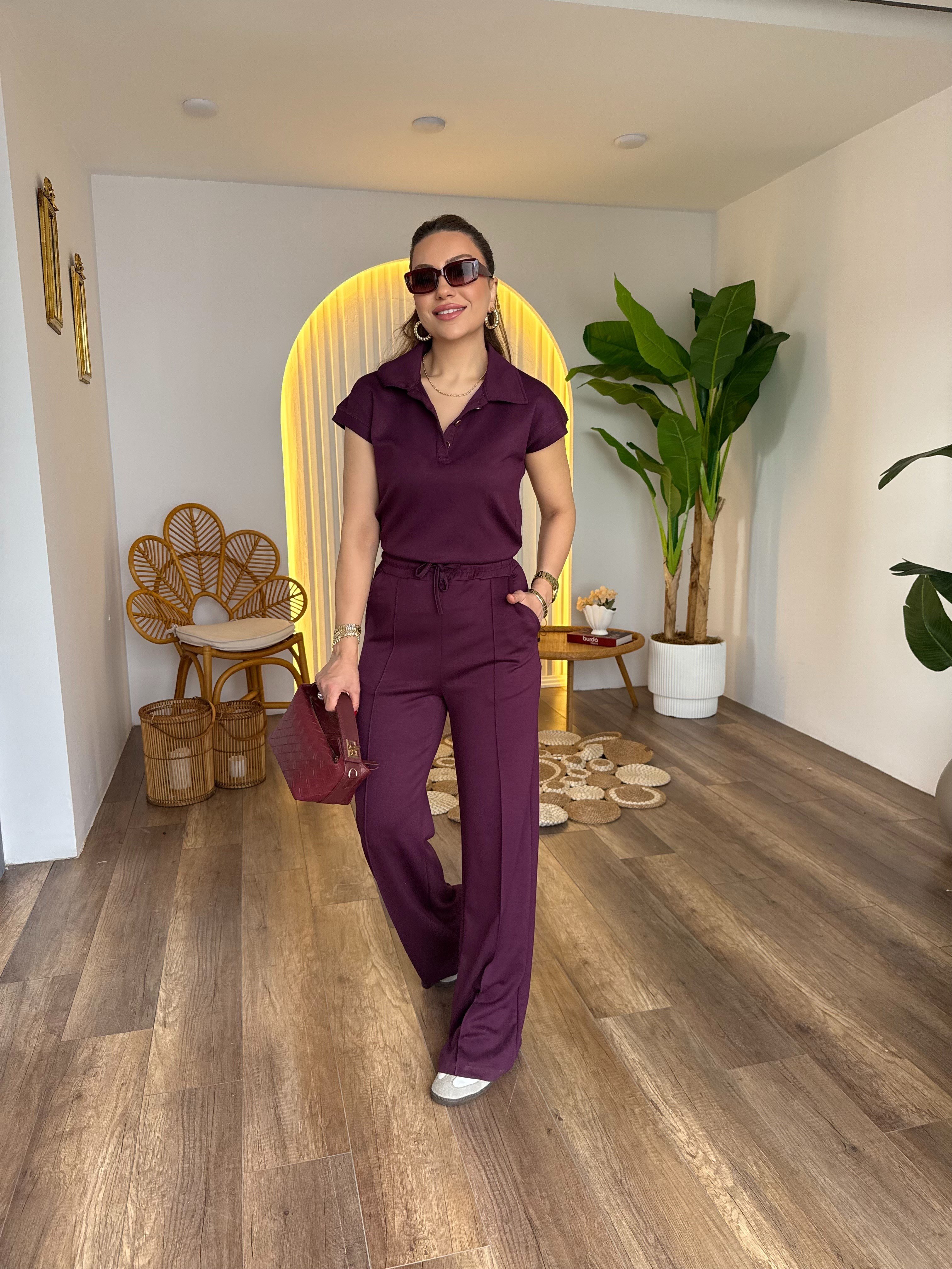 11522 Polo Yaka Gold Düğmeli Modal Takım