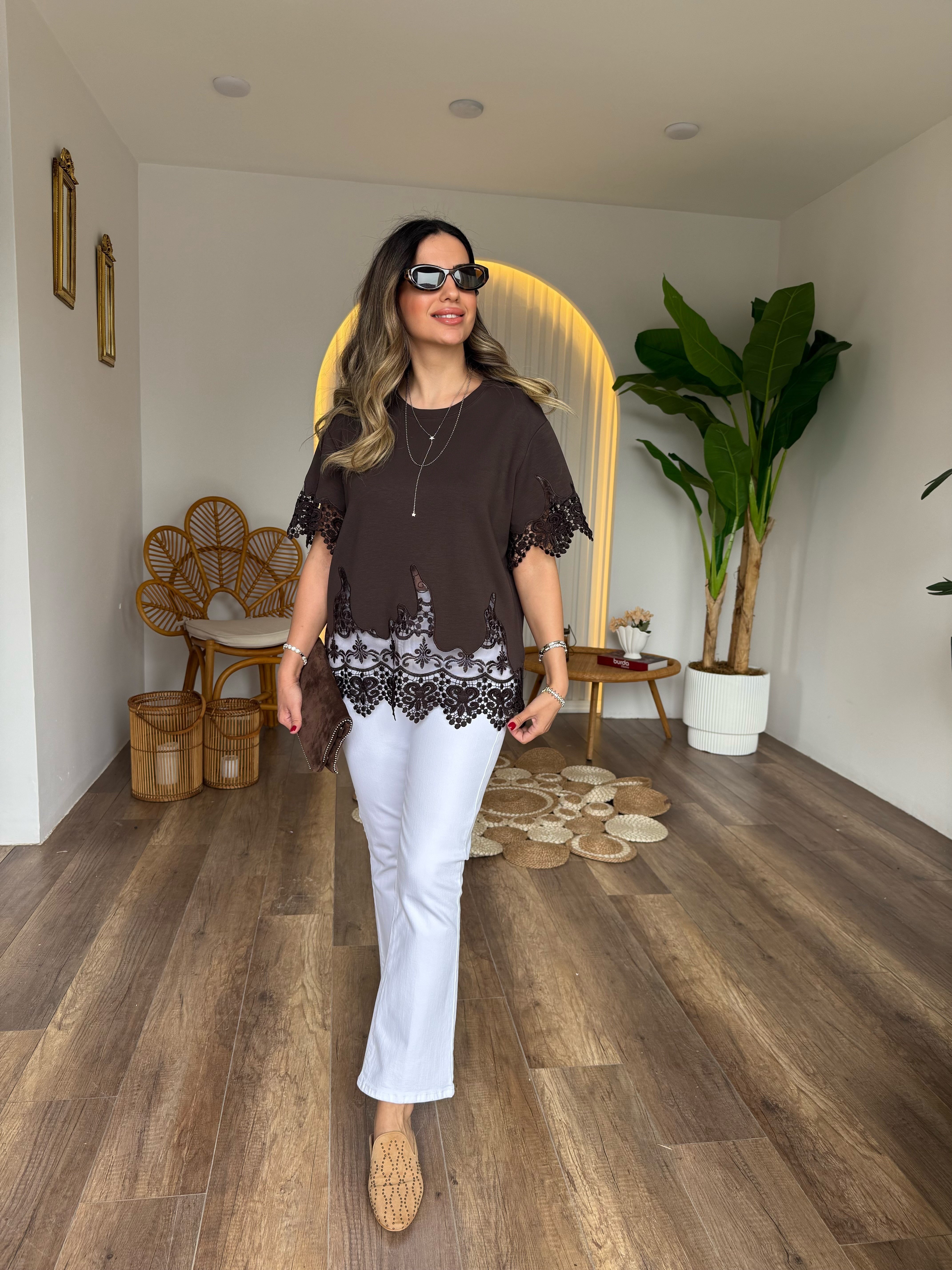 11526 Altı Güpür Detaylı Bluz