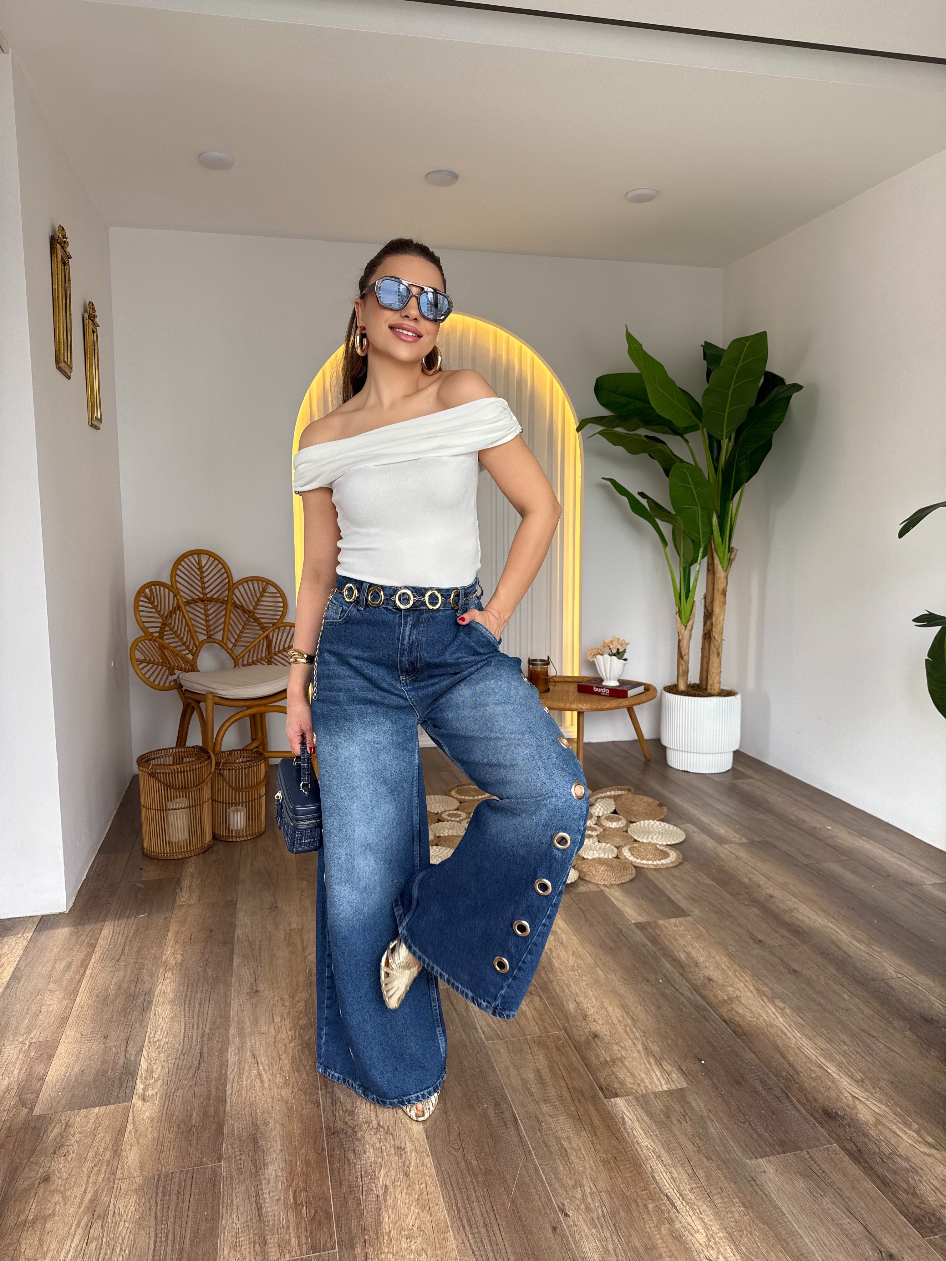 11535 Kuş Gözü Detaylı Jean