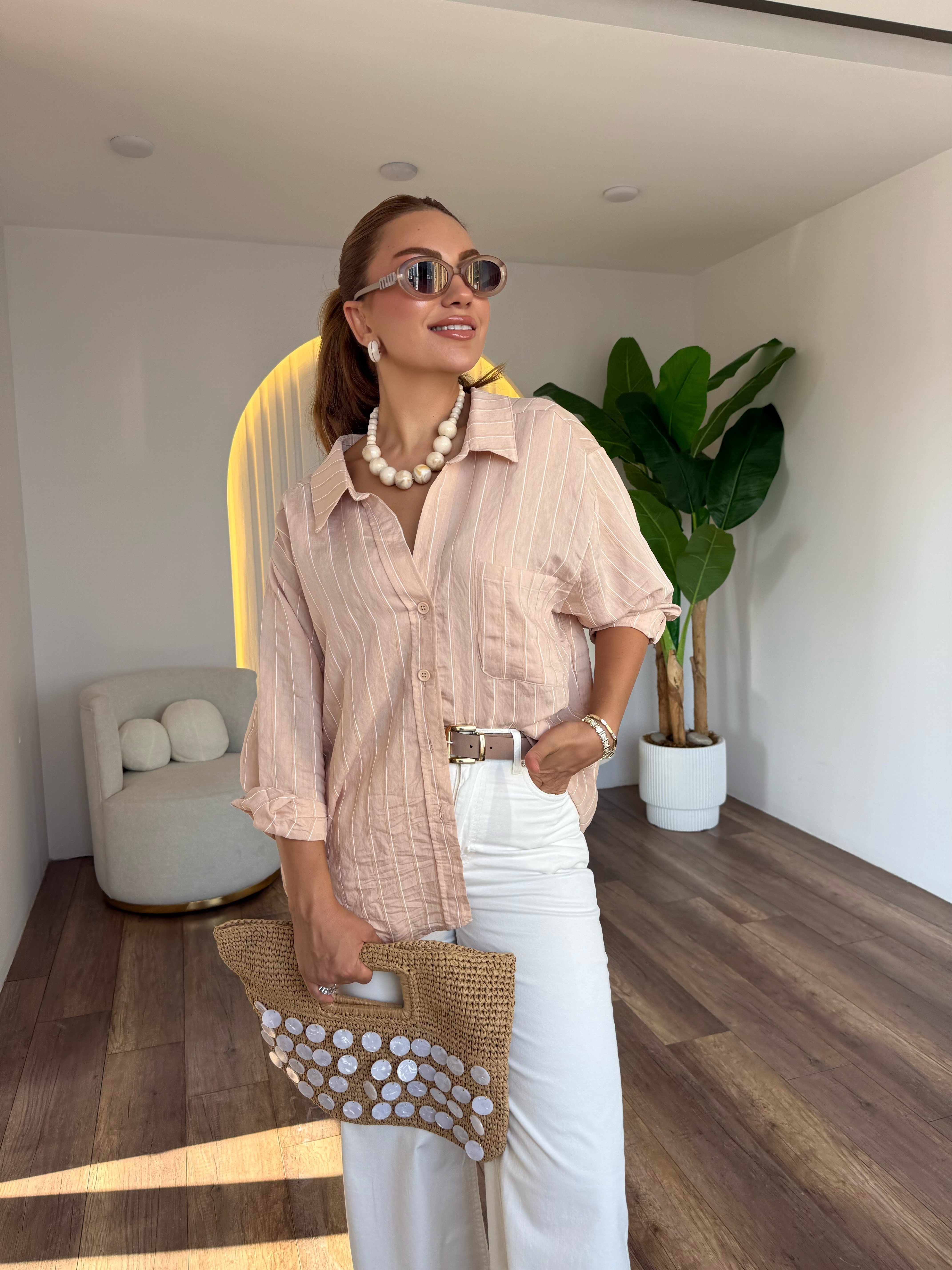 12116 Çizgili Oversize Gömlek