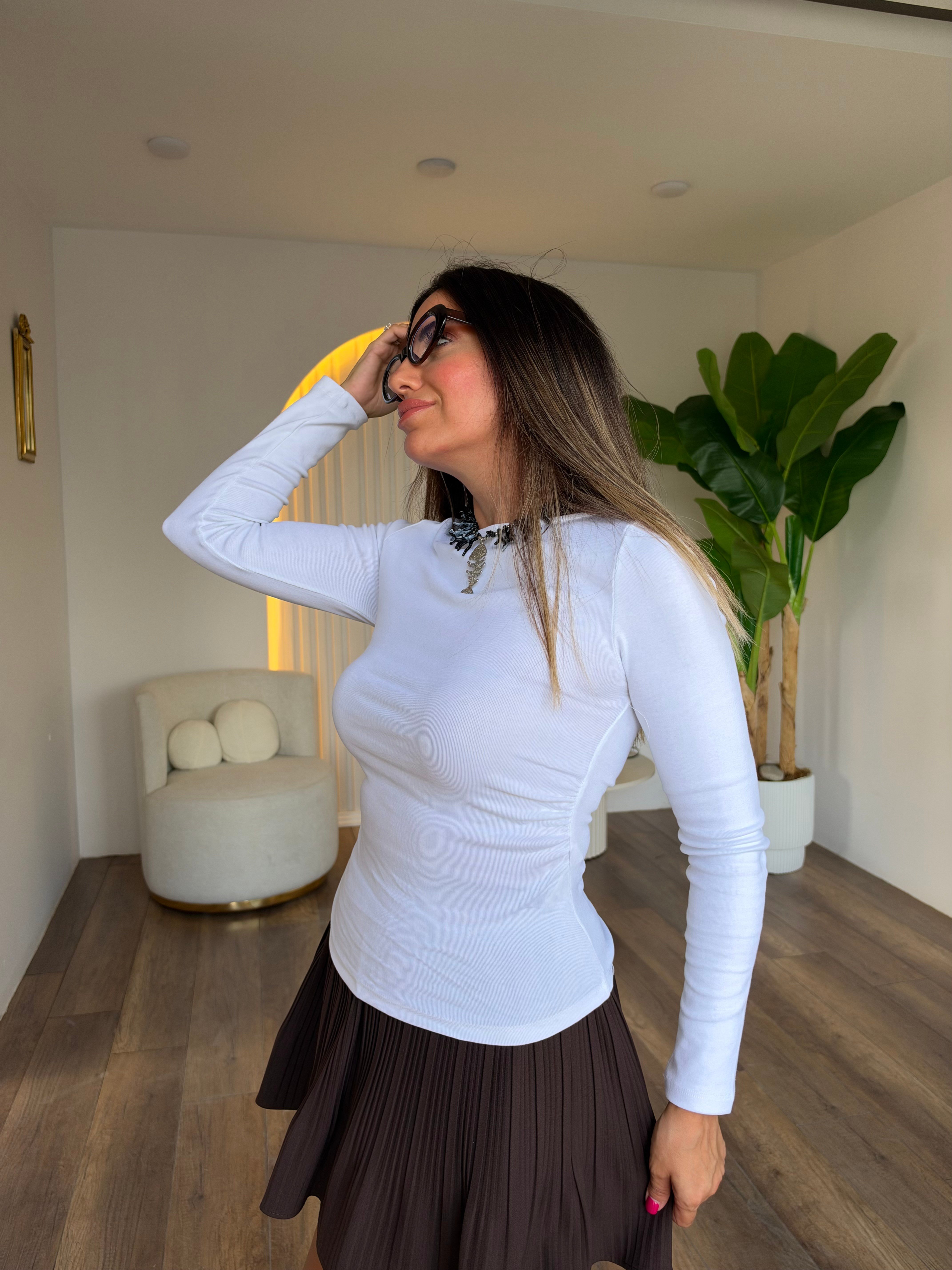 12294 Büzgülü Kayık Yaka Bluz