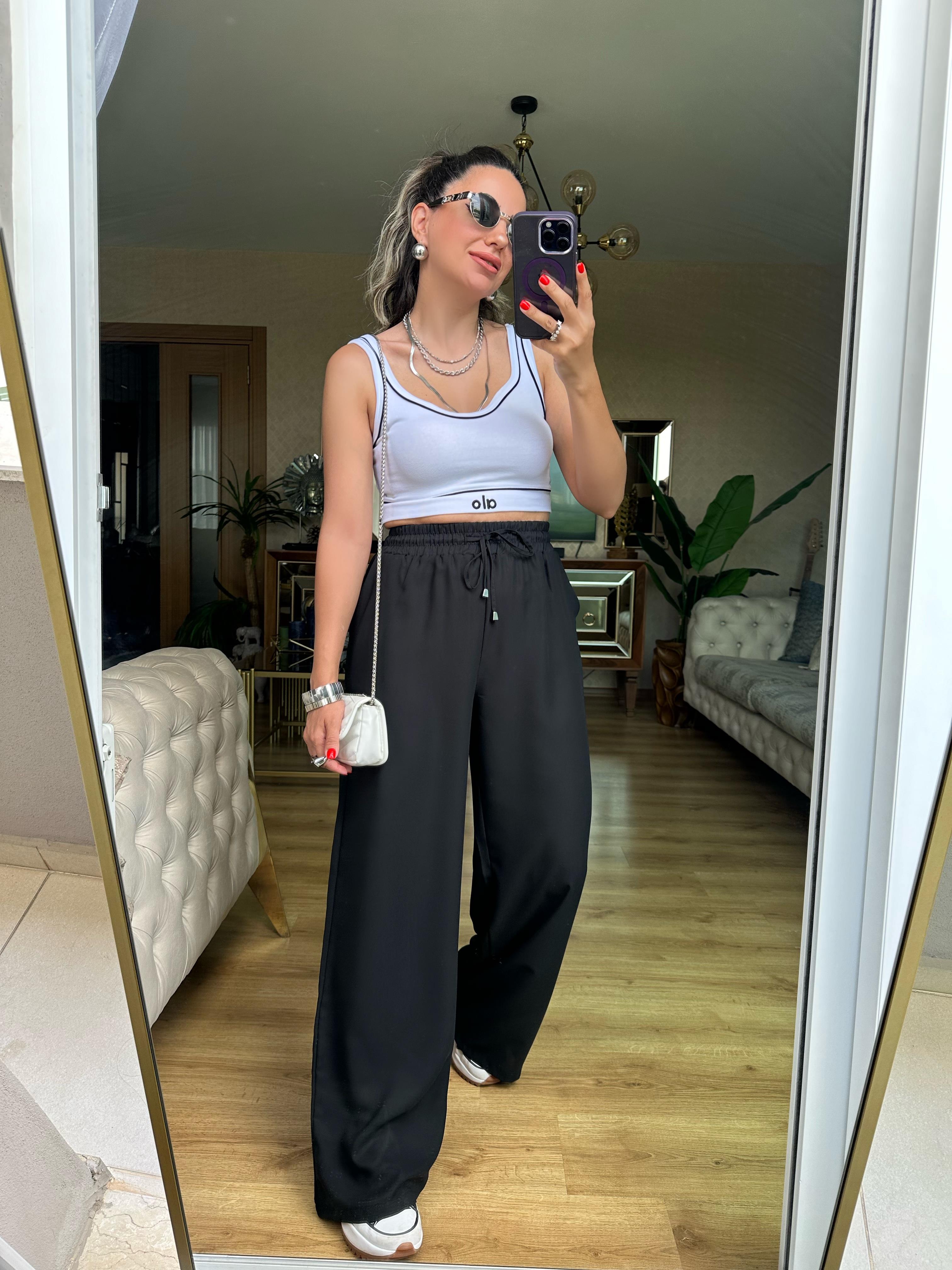 8083 Beli Lastikli Bol Paça Pantolon Qu.