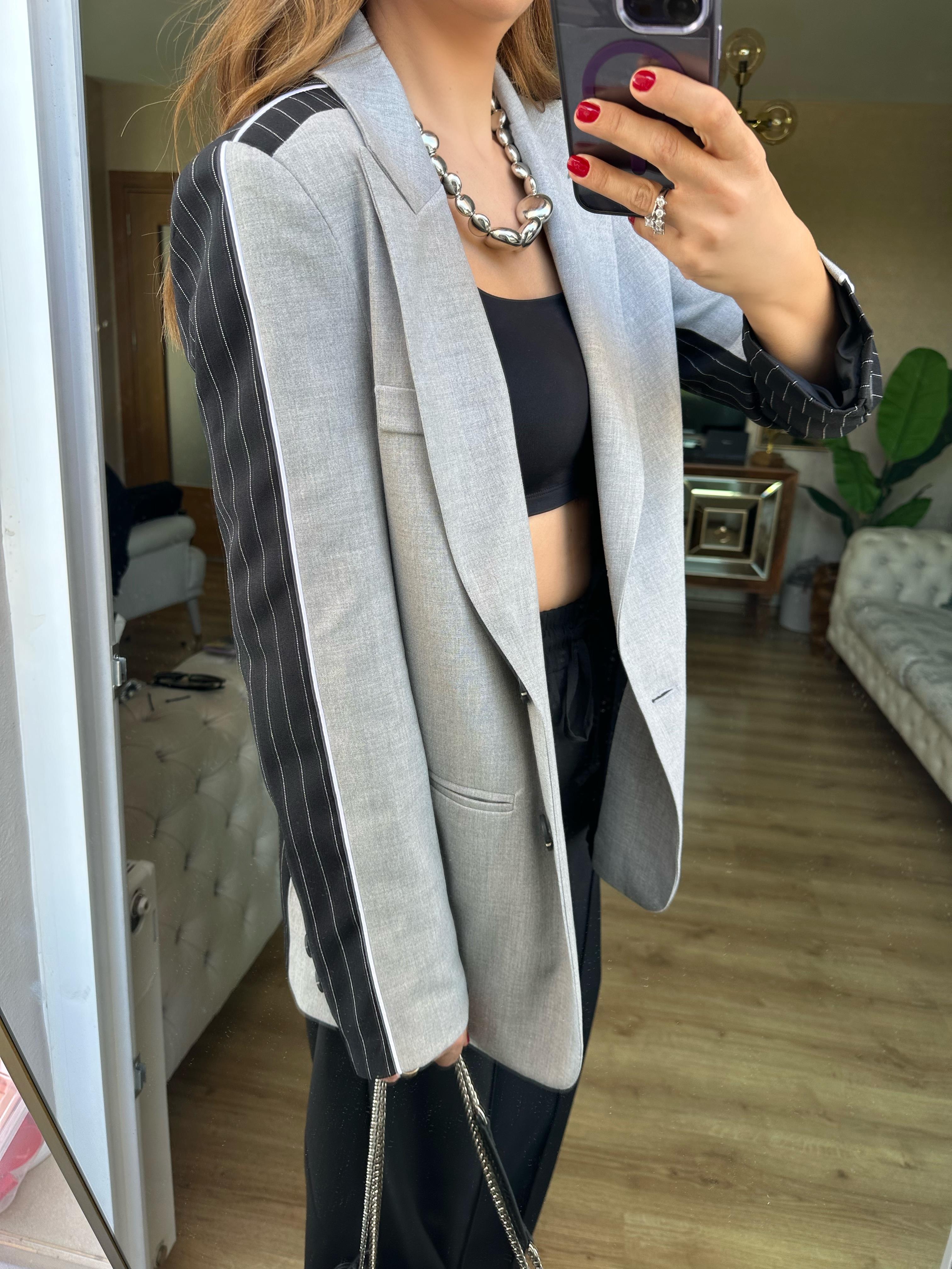 8529 Gri Siyah Blazer Ceket