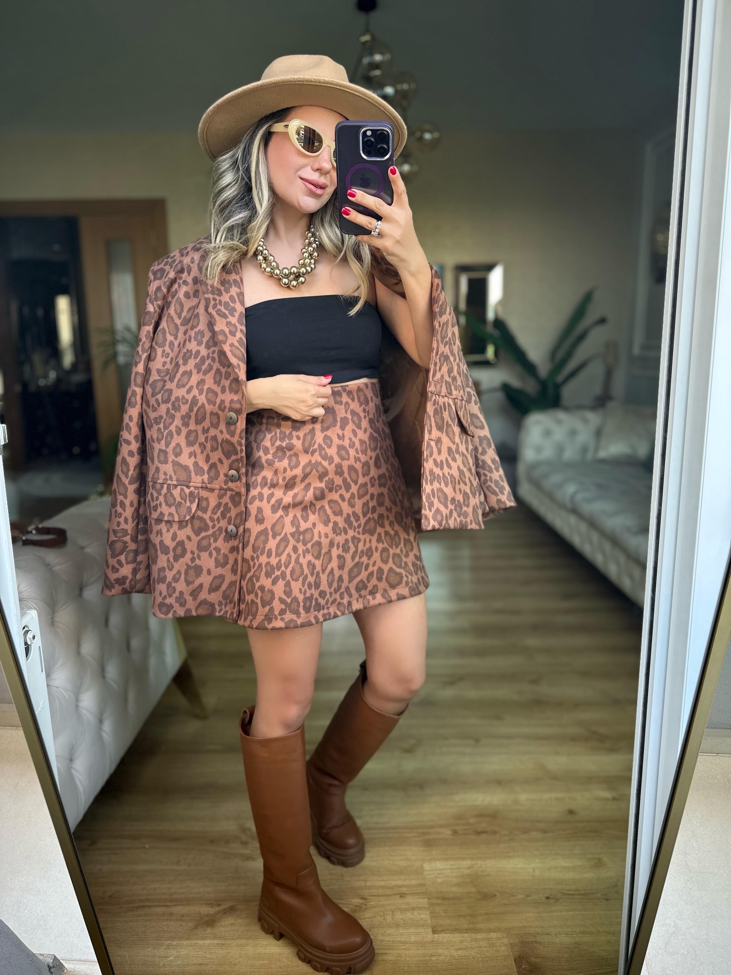 8682 Leopar Ceket Etek Takım