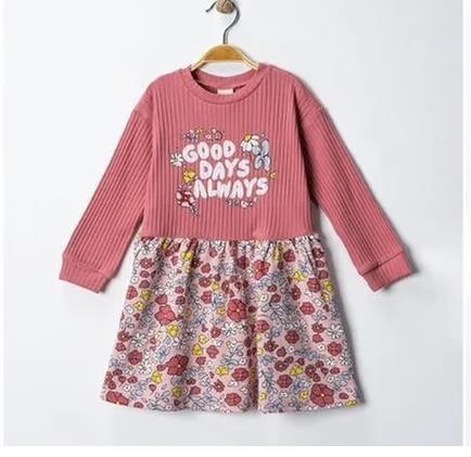 8734 Kids Pembe Fitilli Desenli Elbise 3-4/7-8 yaş