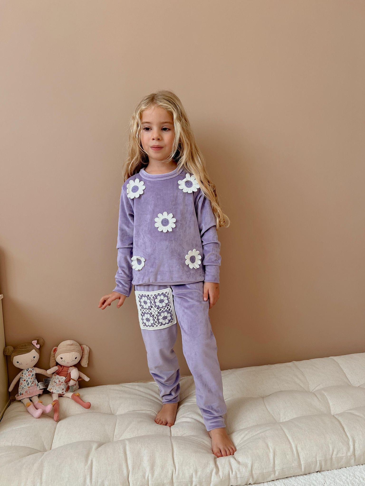 8839 Kids Kadife Çiçekli Takım 3-4/9-10 Yaş