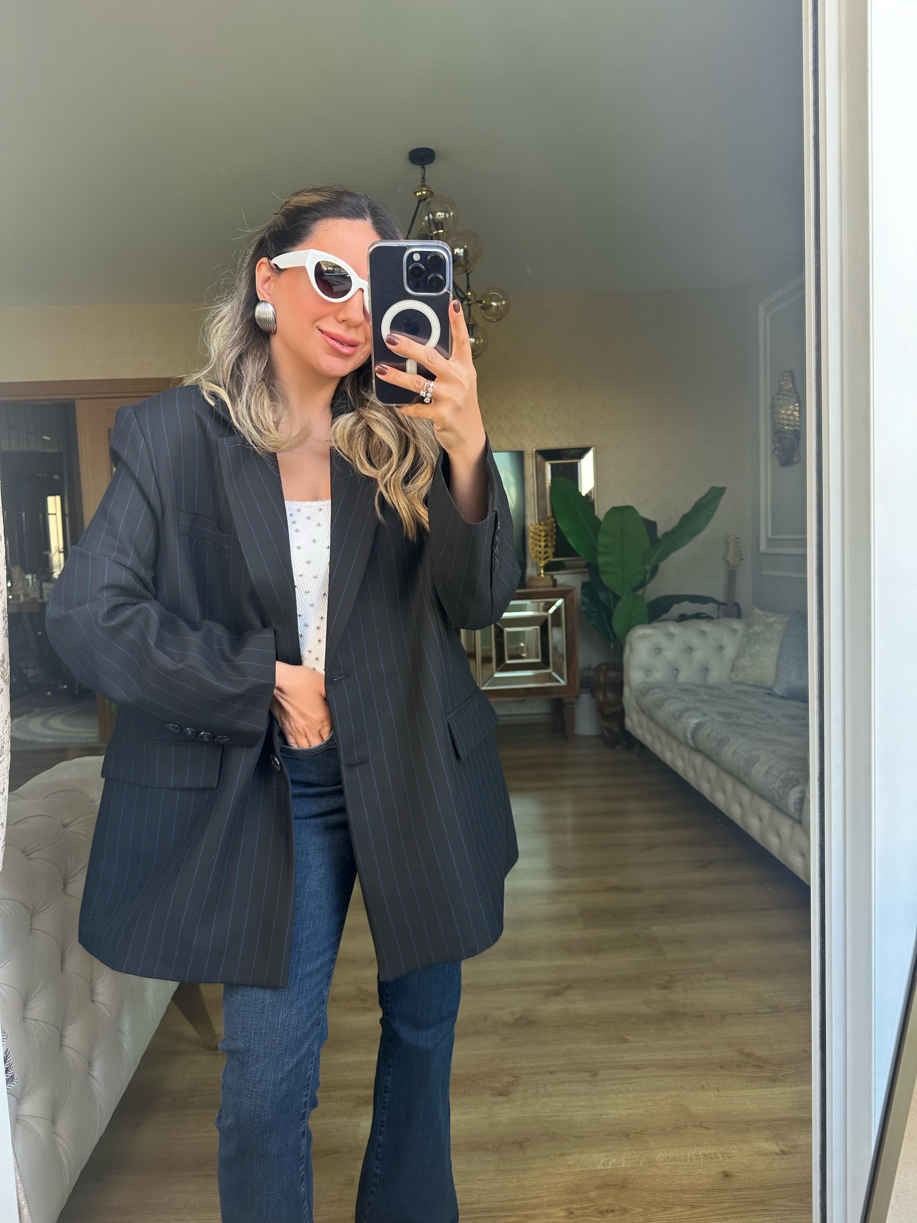 8858 Çizgili Blazer Ceket