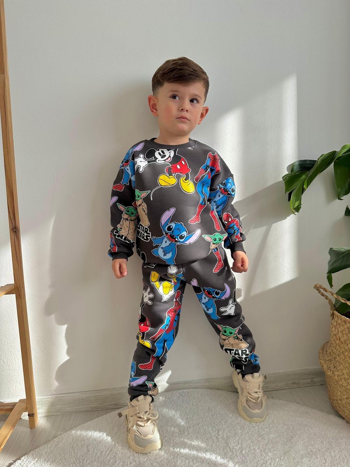 8985 Kids Üç İplik Baskılı Şardonlu Takım 3-4/9-10 Yaş