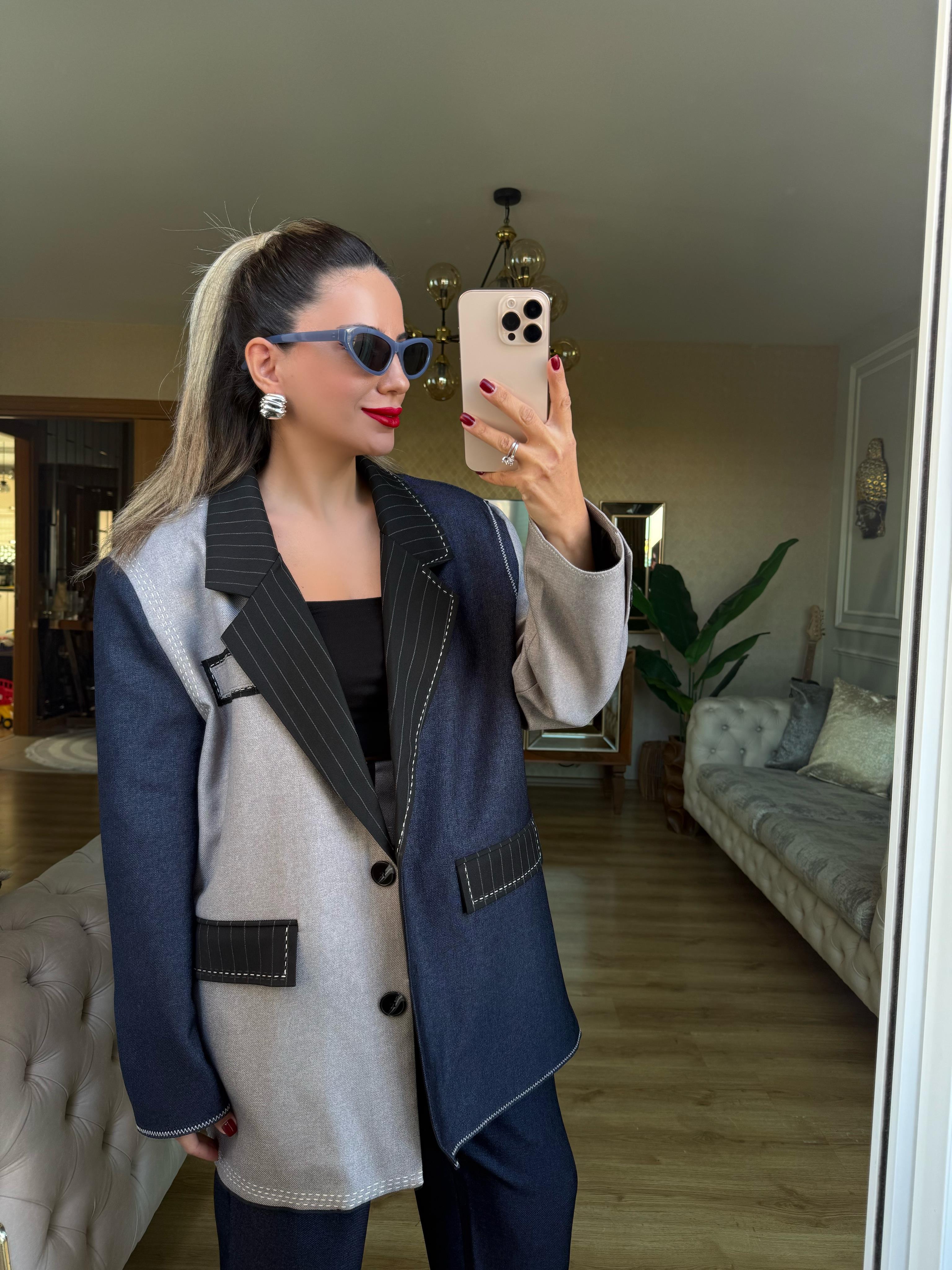 9115 Tasarım Dikiş Detaylı Blazer Ceket