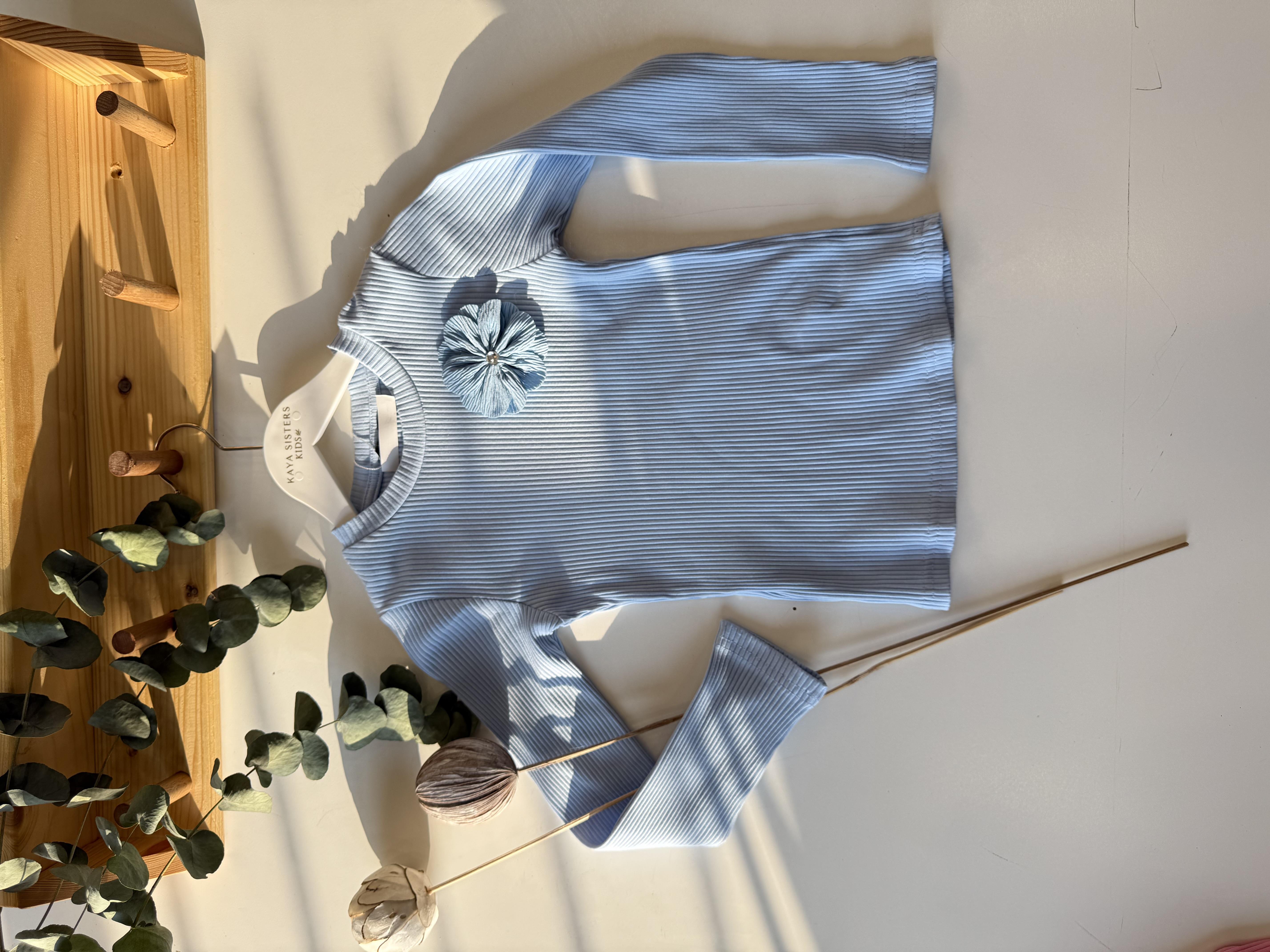 9129 Kids Çiçek Aksesuarlı Fitilli Bluz 5-6/13-14 Yaş