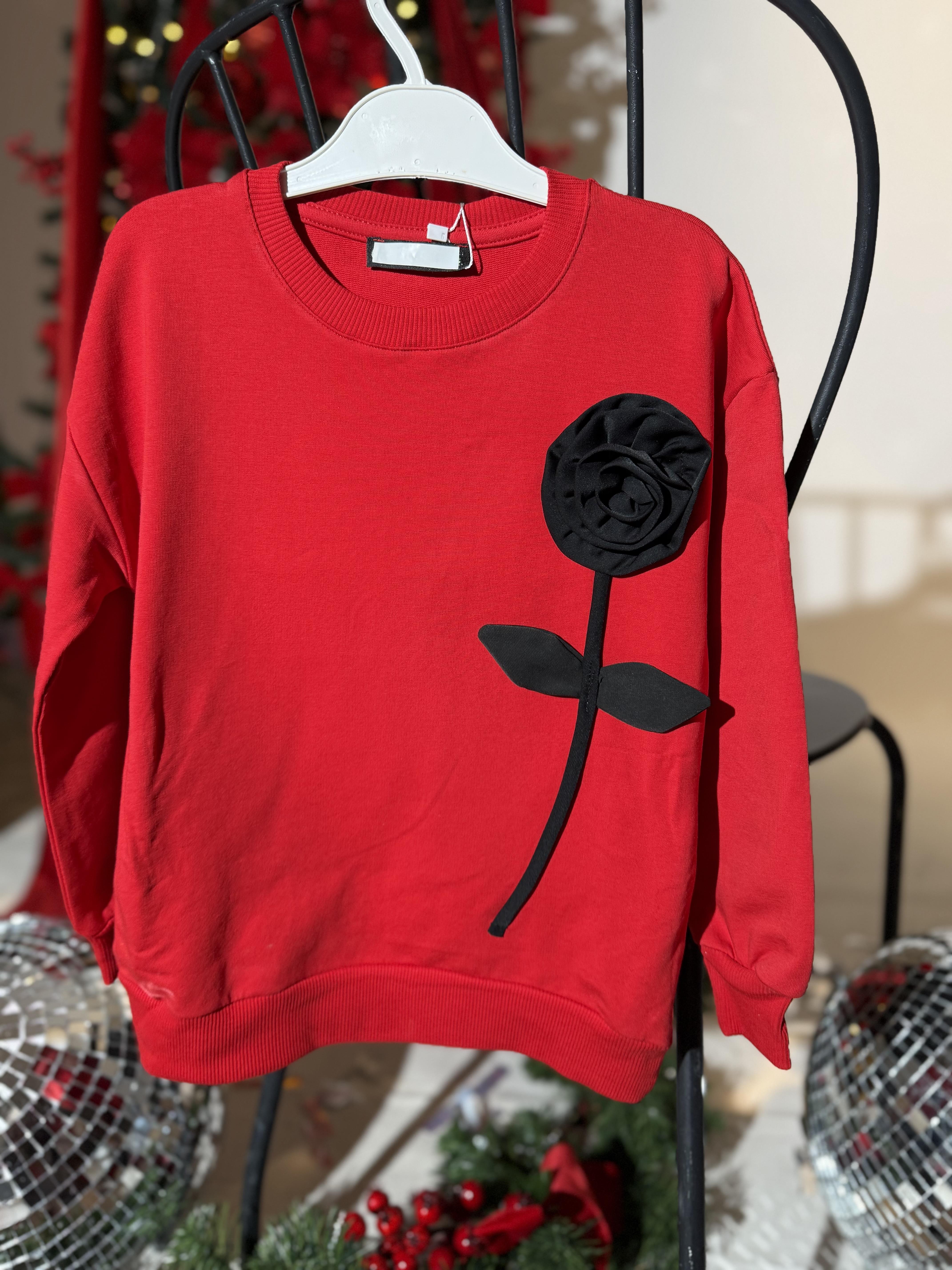 9132 Kids Gül Detaylı Sweatshirt 5-6/13-14 Yaş
