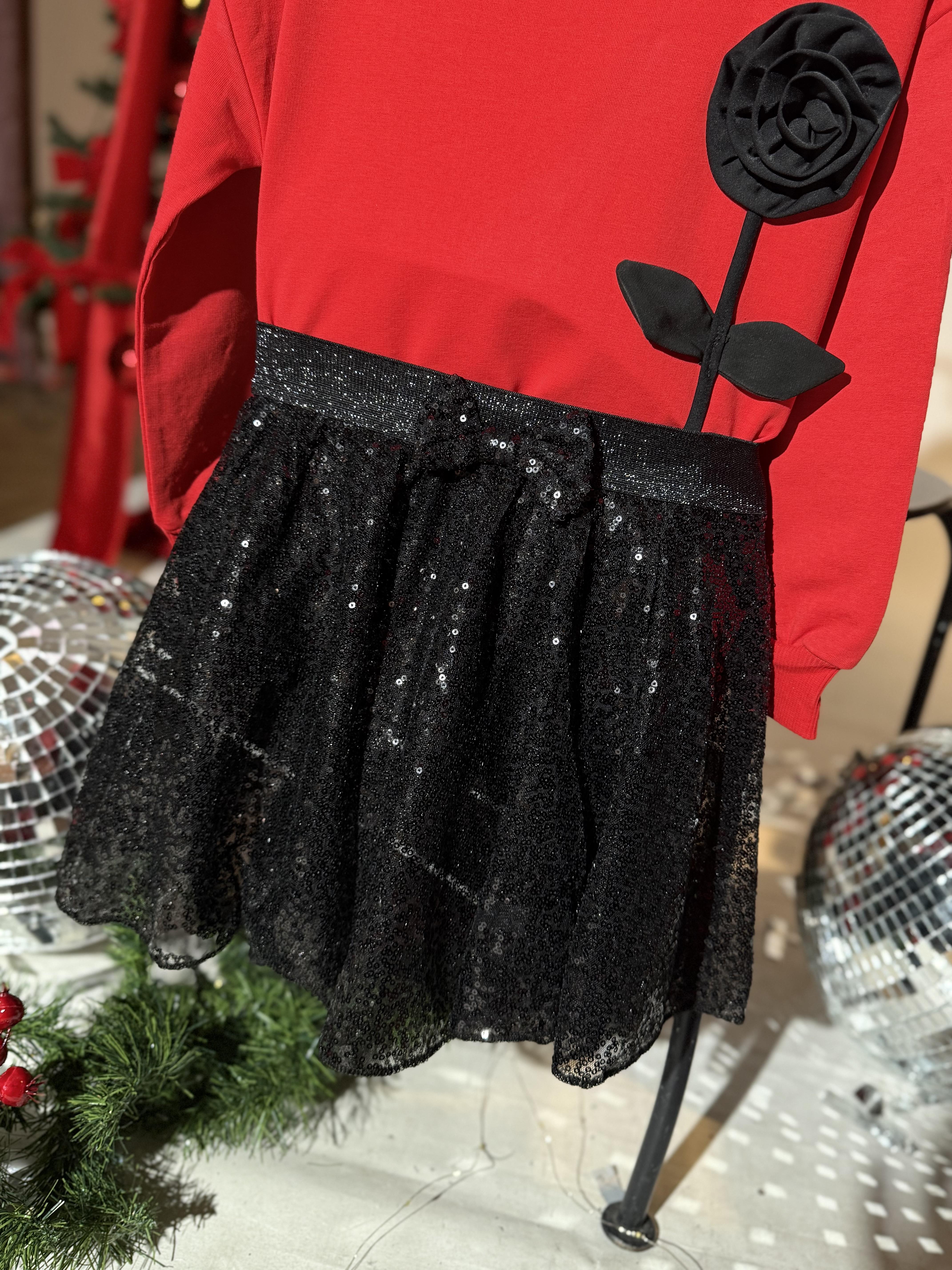 9150 Kids Payetli Siyah Etek