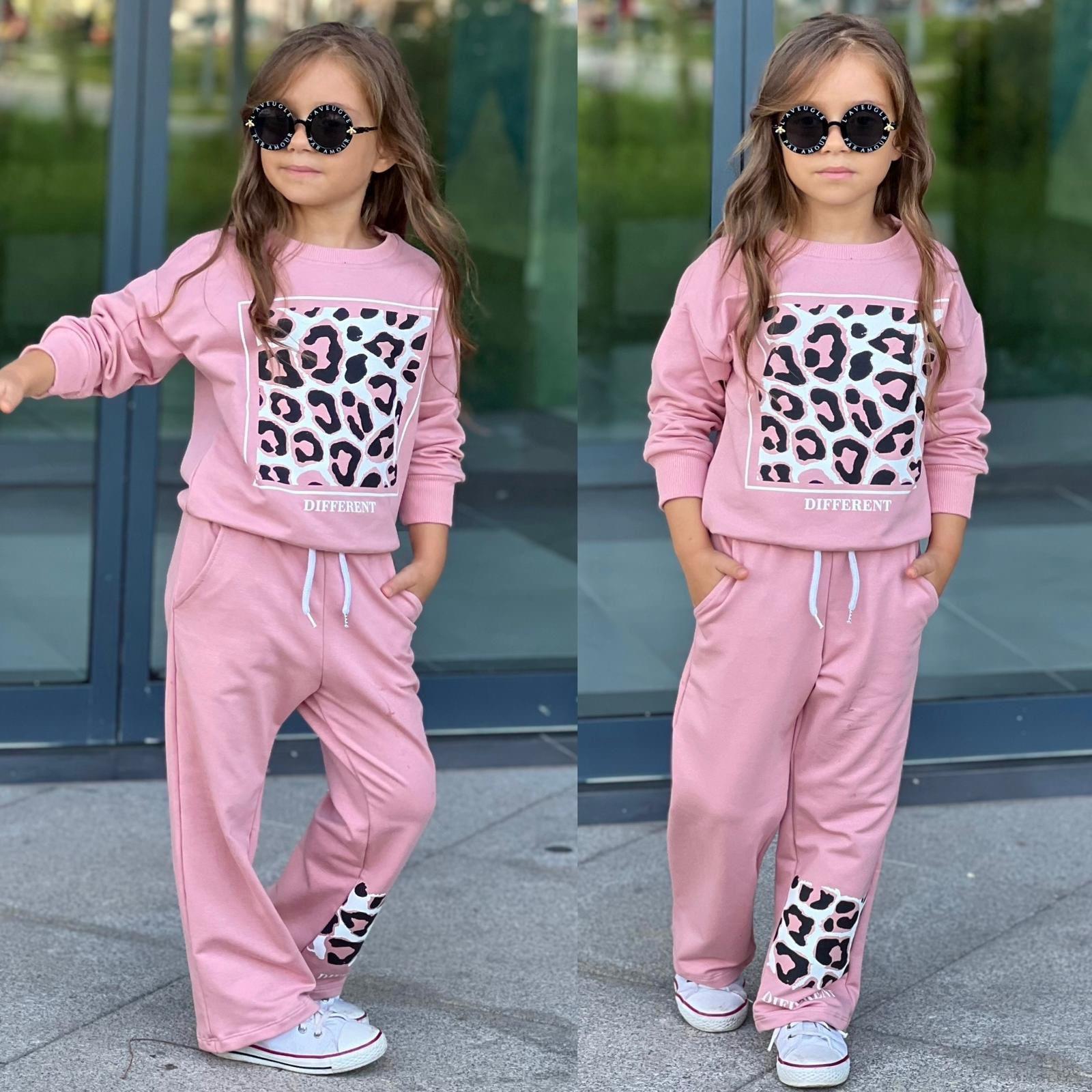 9160 Kids Leopar Detaylı Kız Takım 3-4/9-10 Yaş