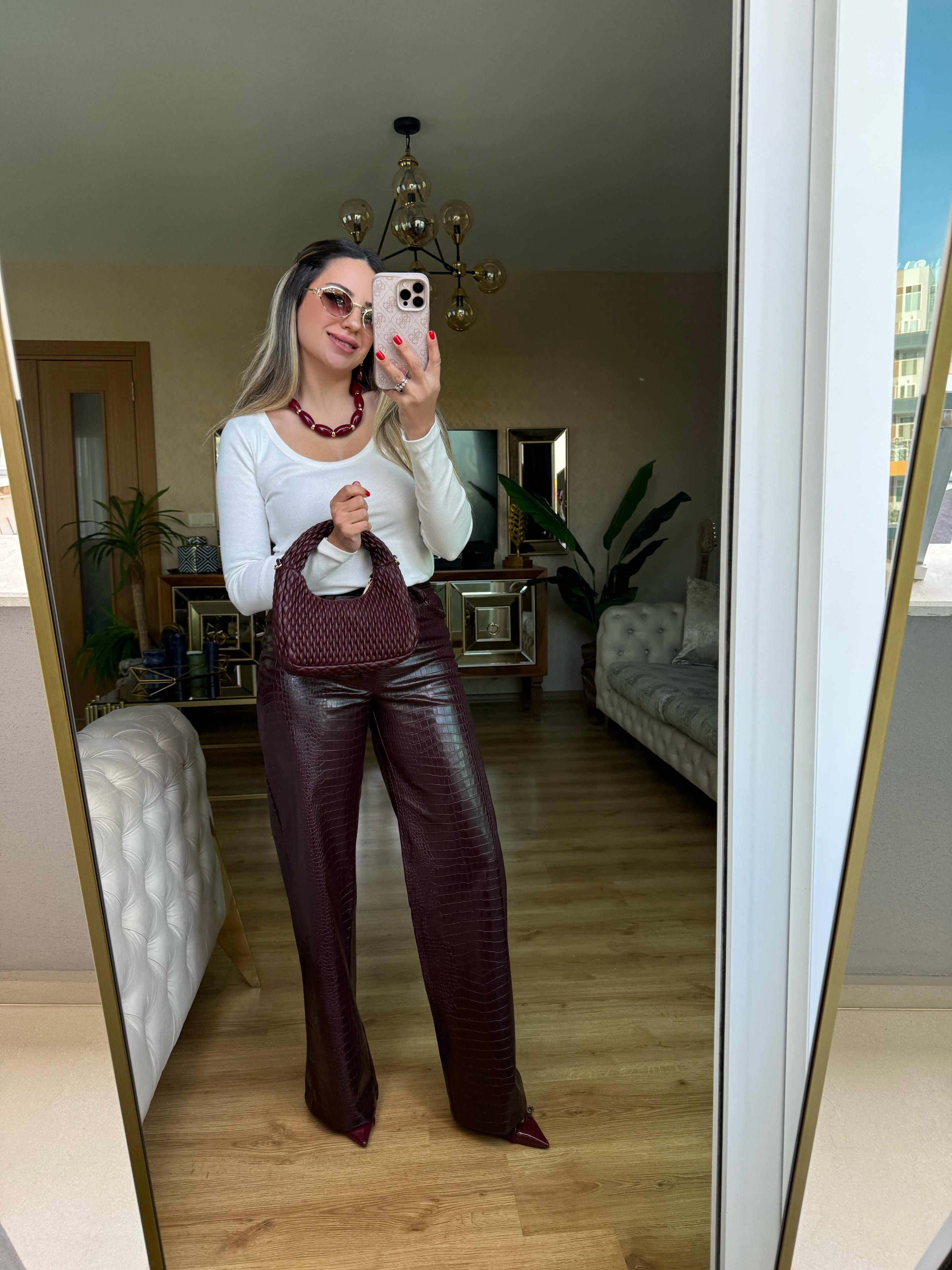 9188 Krok Desen Geniş Paça Pantolon
