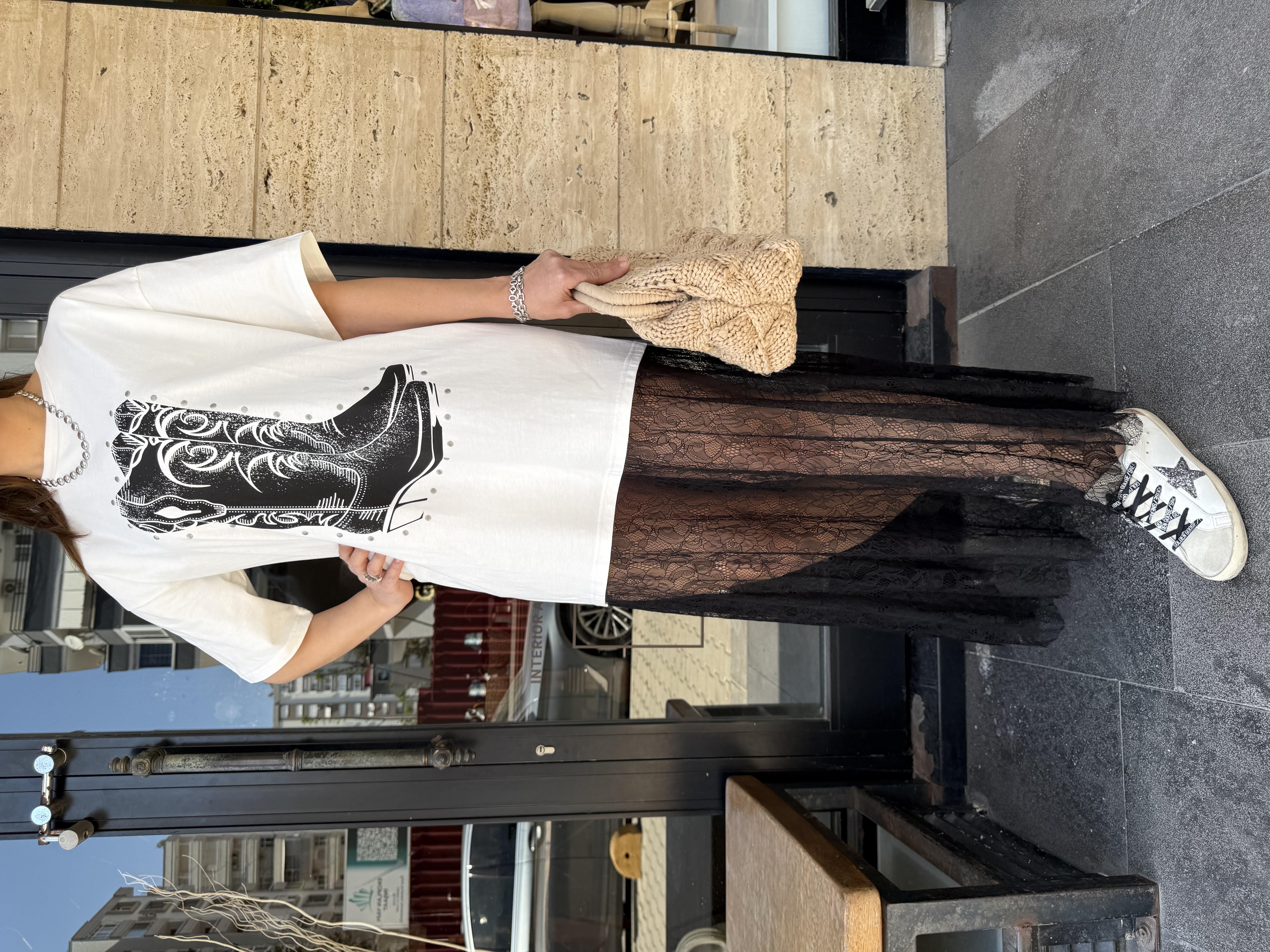 9252 Dantel Detaylı Tshirt Elbise