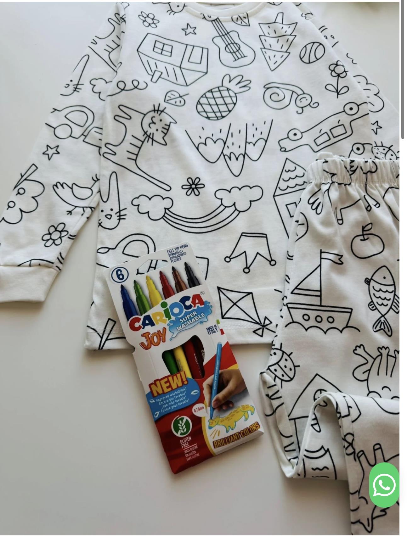 9269 Kids Boyamalı Pijama Takımı ( Boya Kalemi Hediyeli) 3-4/9-10 Yaş