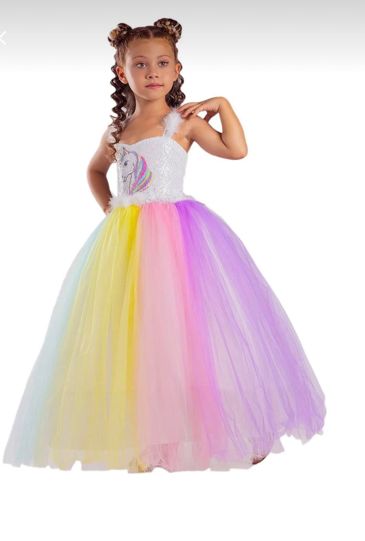 9283 Kids Unicorn Kostüm Elbise 5-8 Yaş