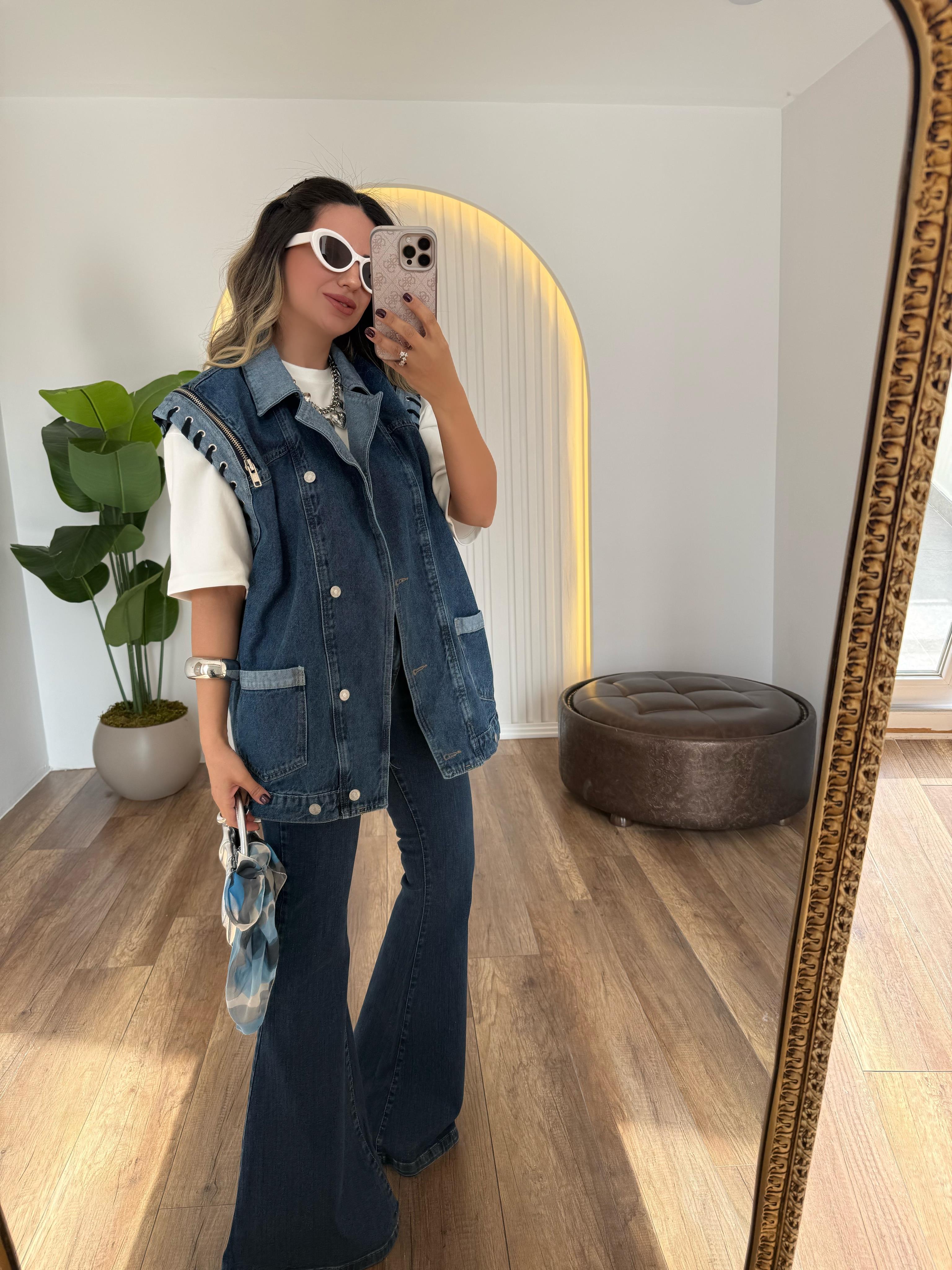 9295 Denim Tasarım Kot Yelek