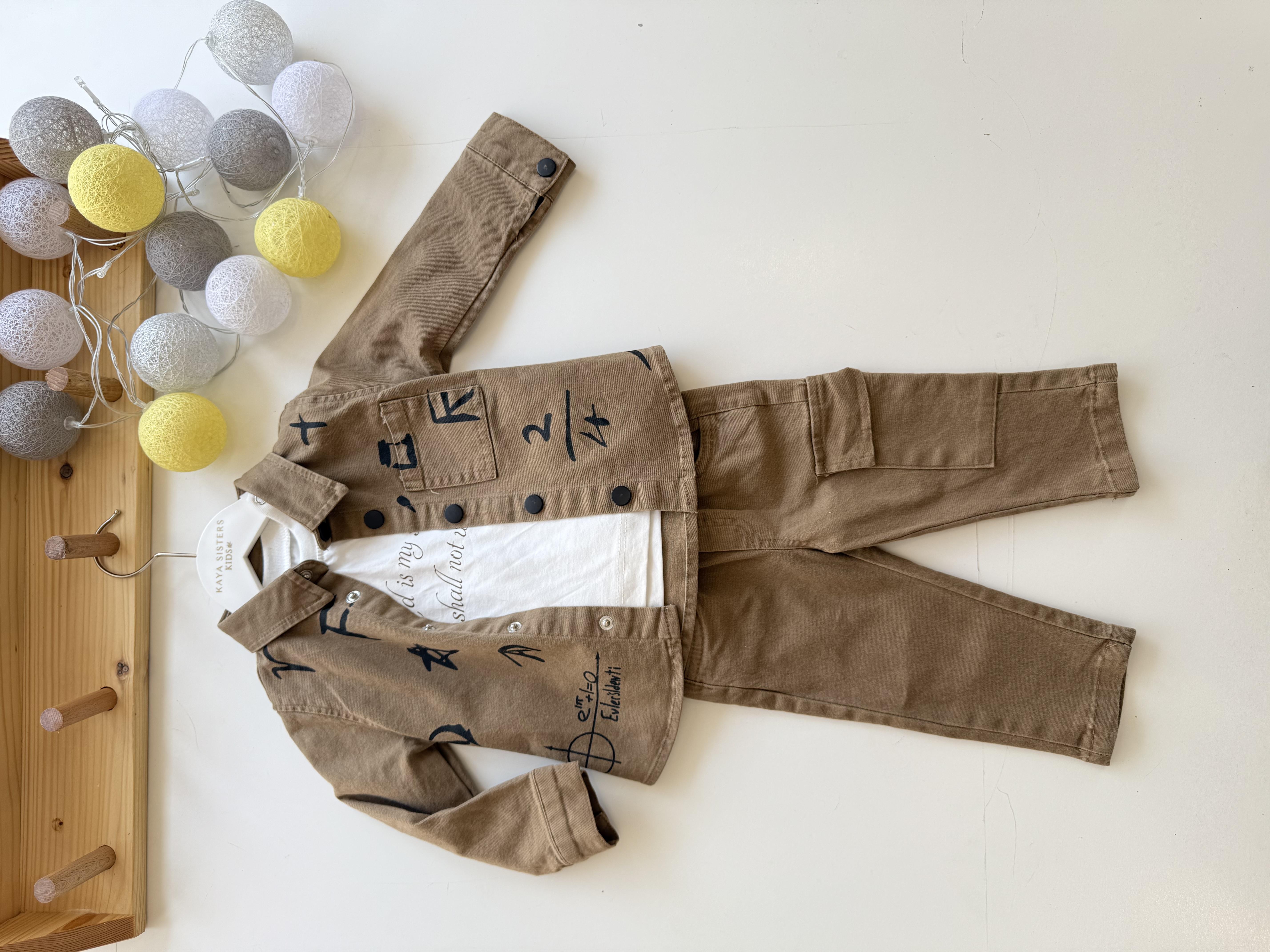 9360 Kids Kahve Gabardin Erkek Takım 9-24 Ay
