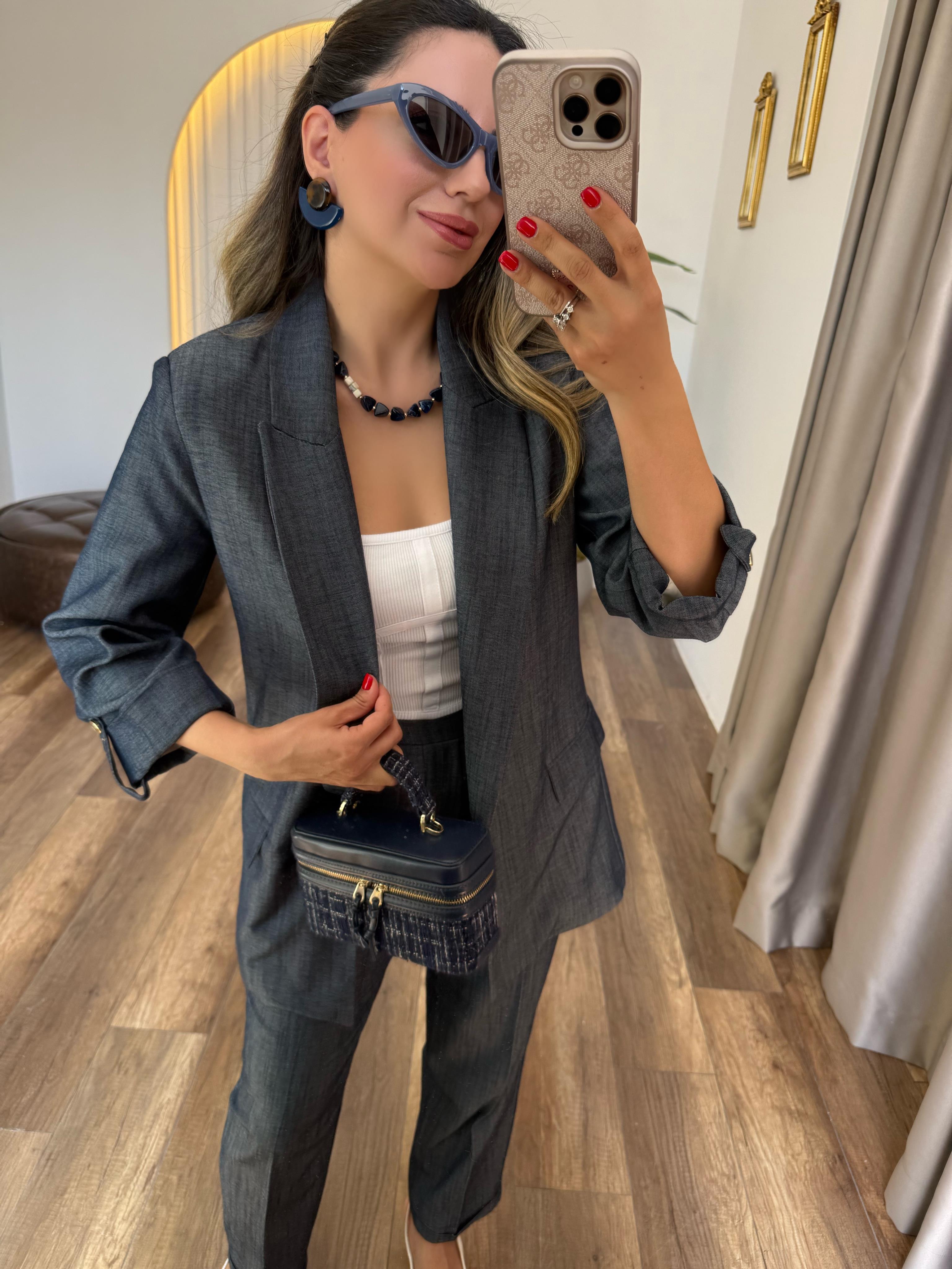 9401 Kolu Apoletli Lacivert Ceket