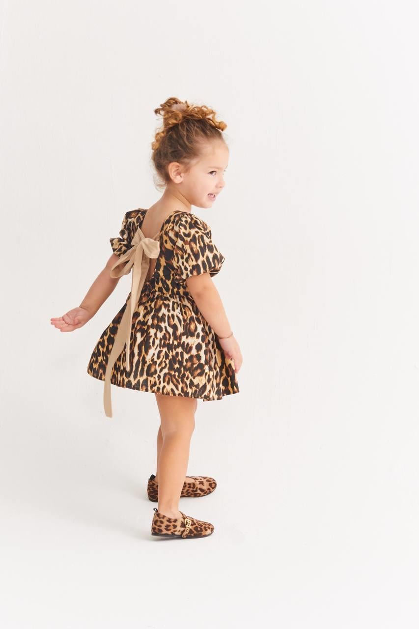 9466 Kids Balon Kol Leopar Elbise 2-3/7-8 Yaş