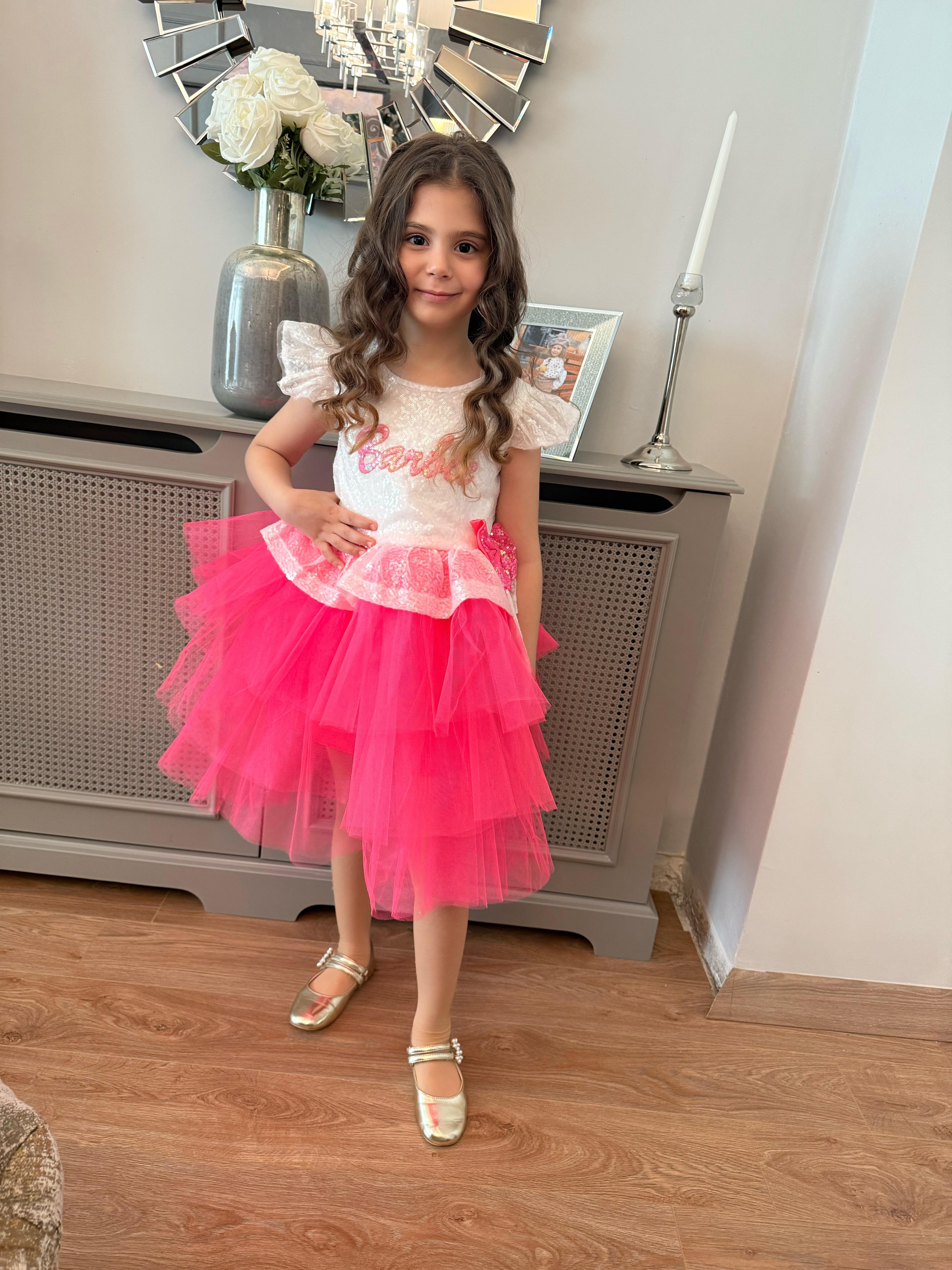 9469 Kids Barbie Fiyonklu Elbise 5-6/9-10 Yaş