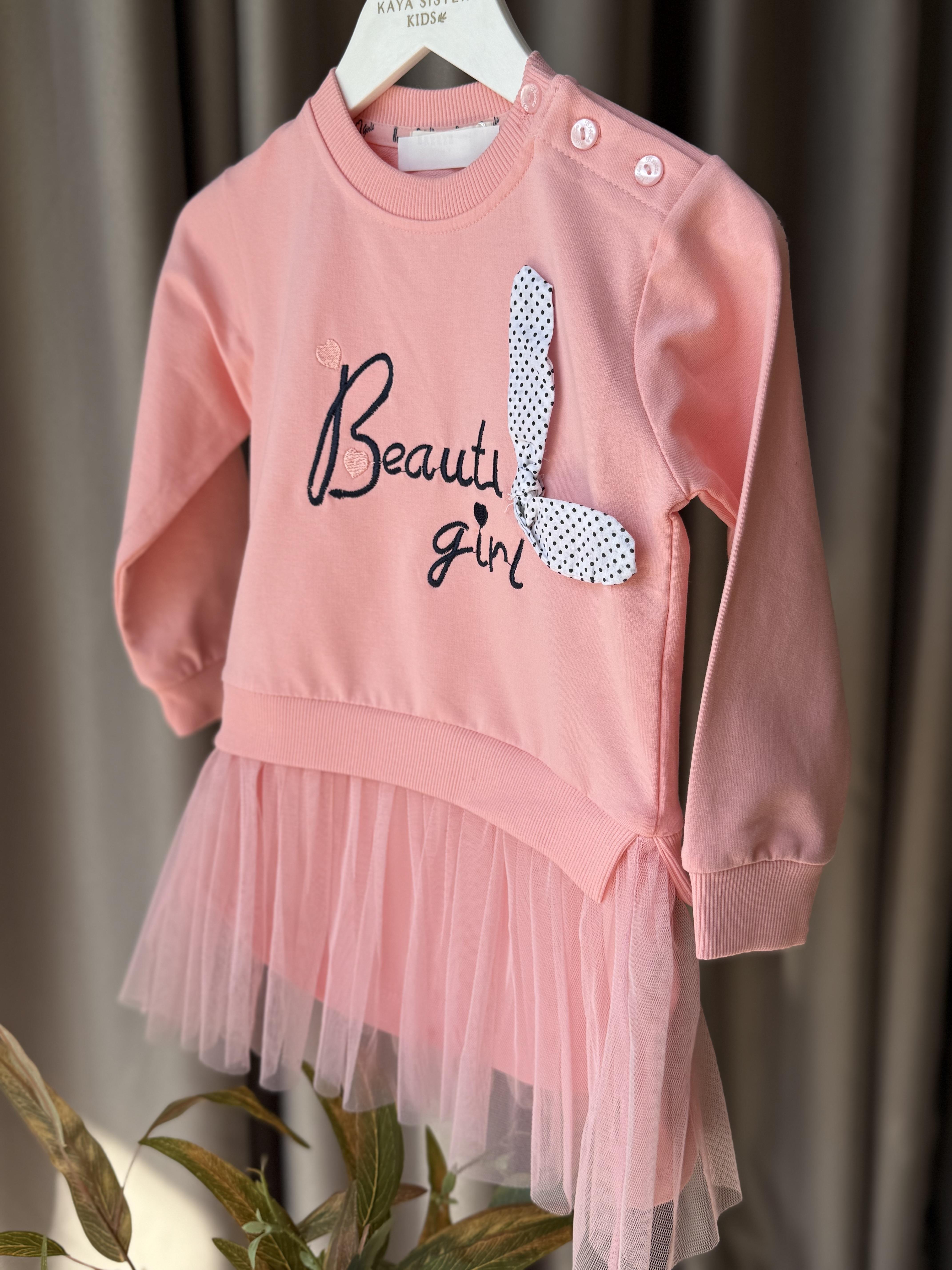 9494 Kids Beauty Girl Baskılı Elbise 18 ay-5 Yaş