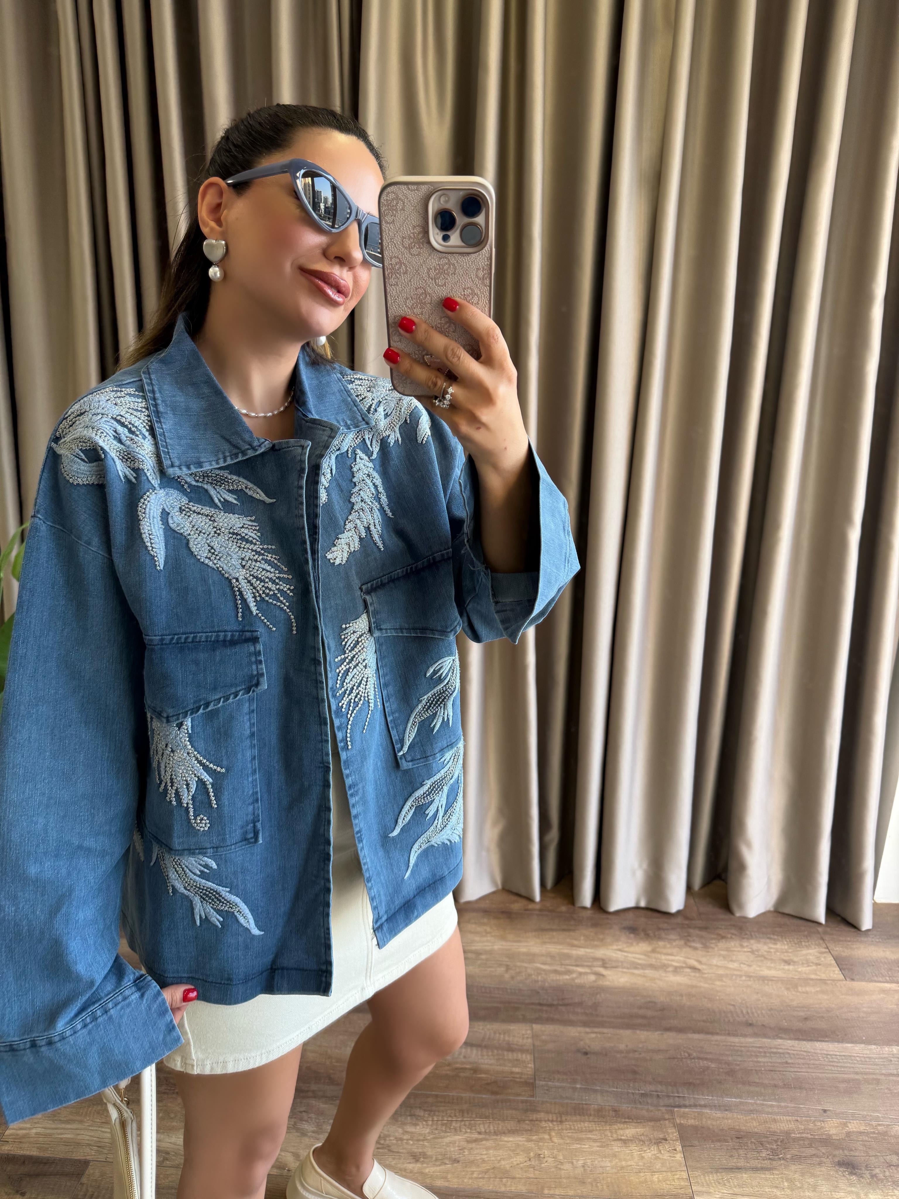 9530 İşlemeli Kot Ceket