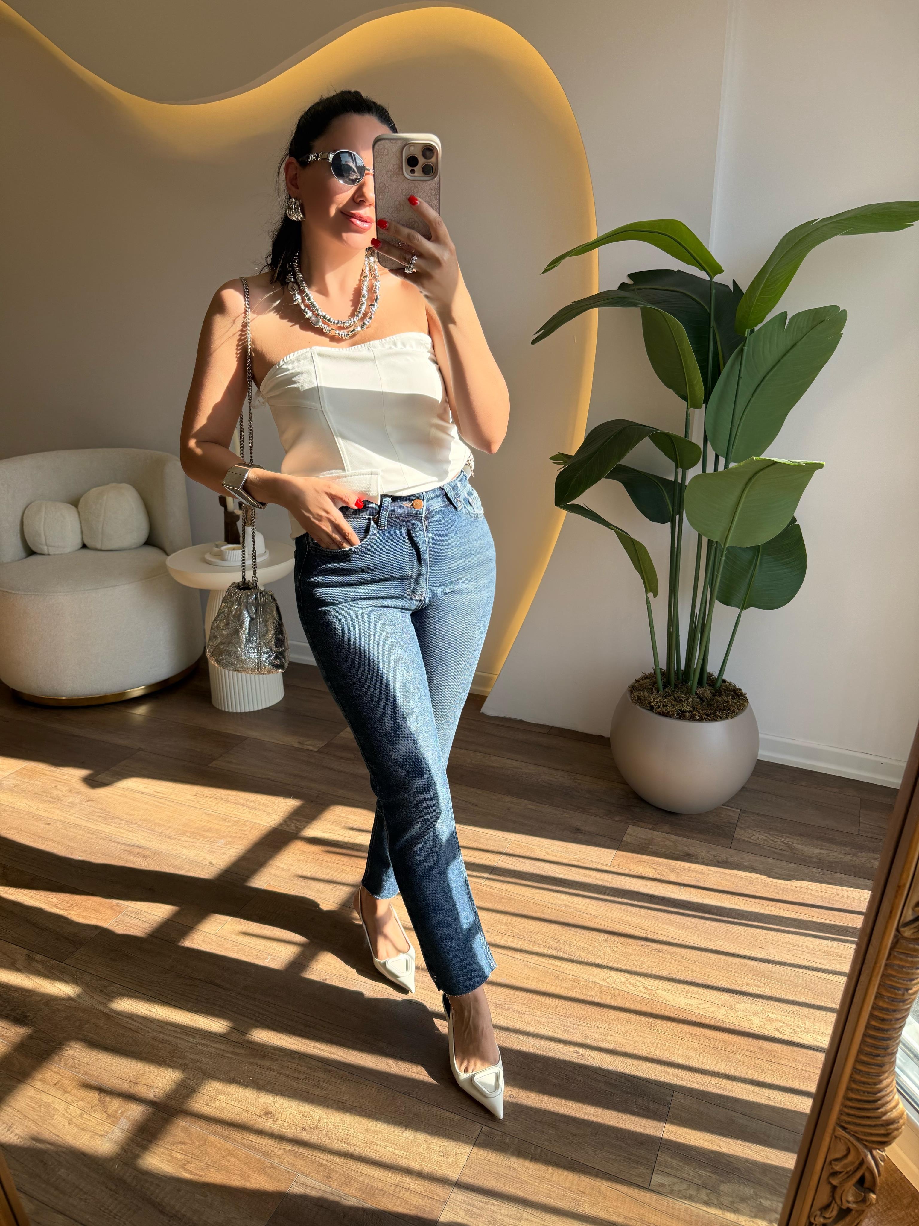 9532 Mom Fit Paça Kesik Jean