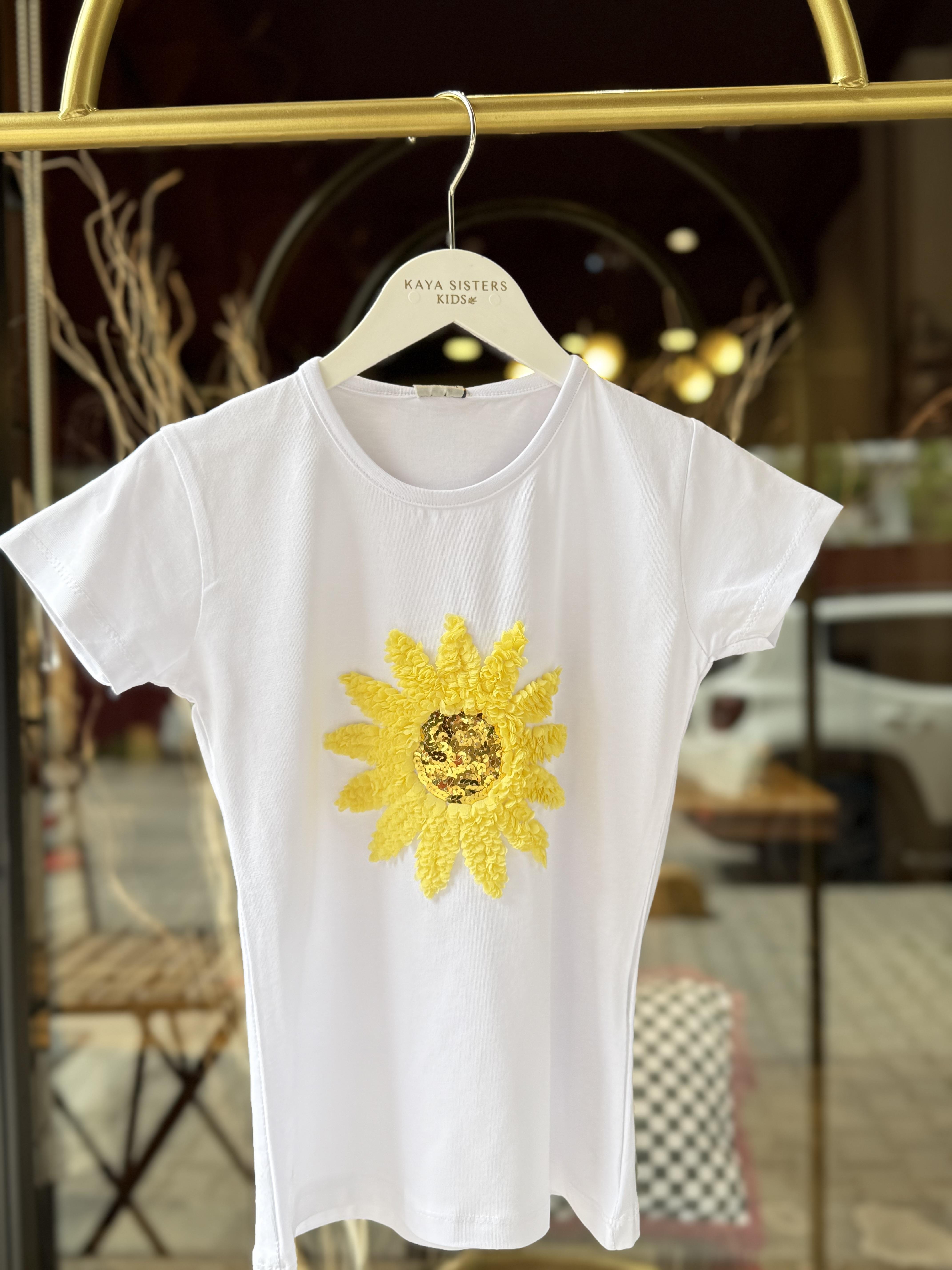 9551 Kids Önü Çiçek Kabartmalı Tshirt 5-6/12-13 Yaş