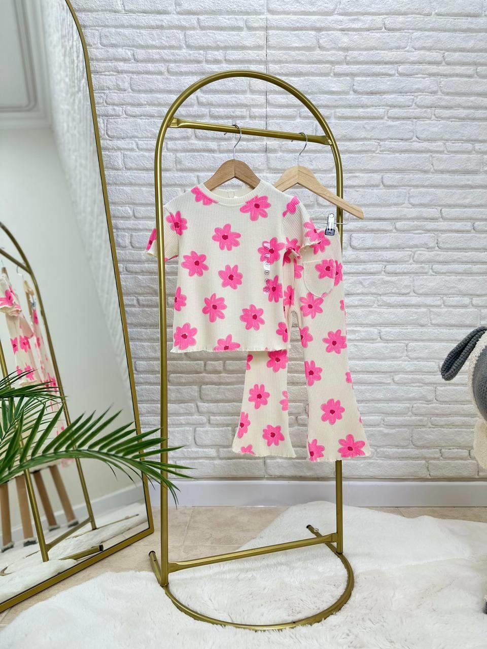 9616 Kids Pembe Papatya Baskılı Kız Takım 2-3/7-8 Yaş