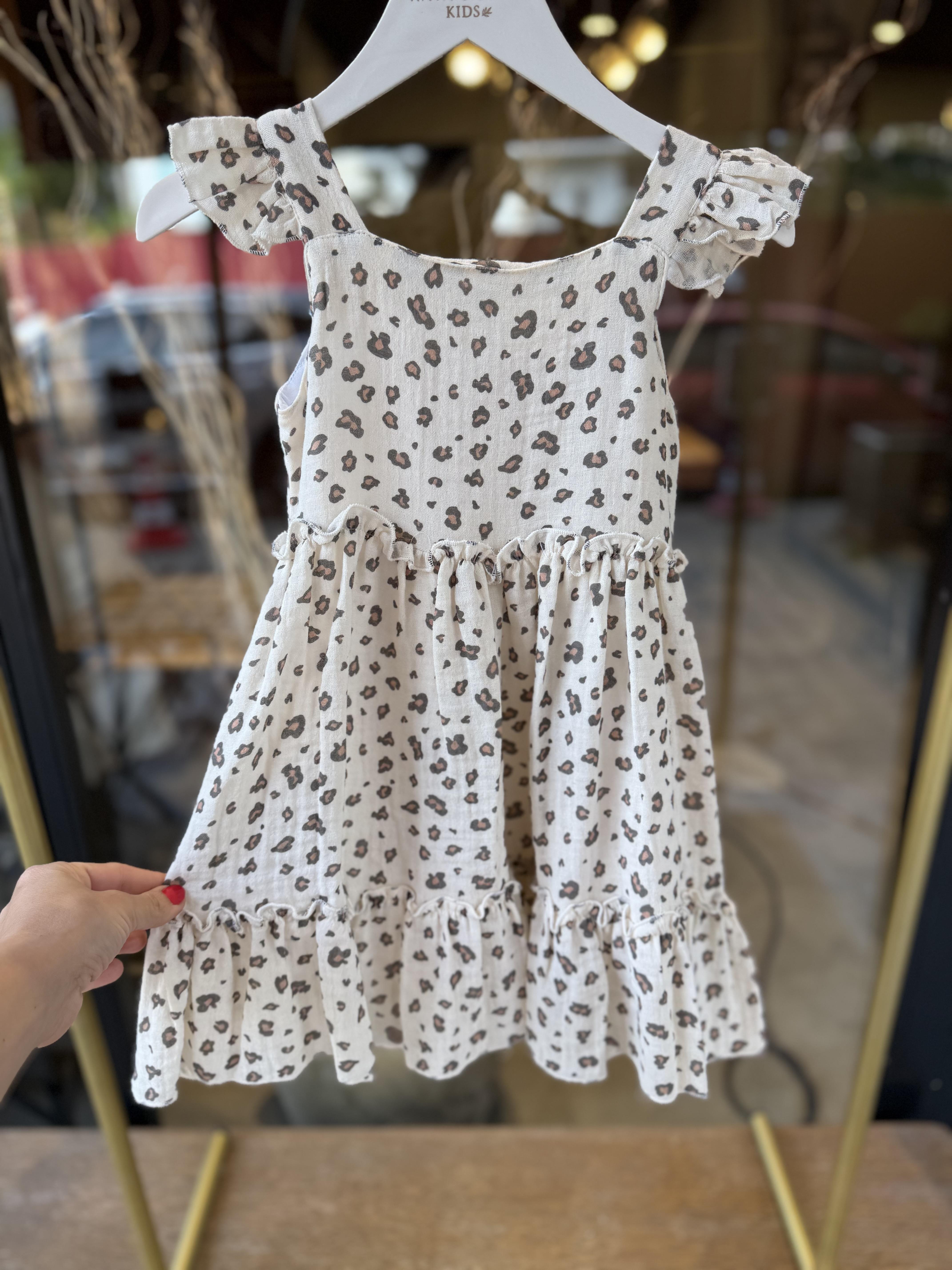 9624 Kids Leopar Detaylı Elbise 3-6 Yaş