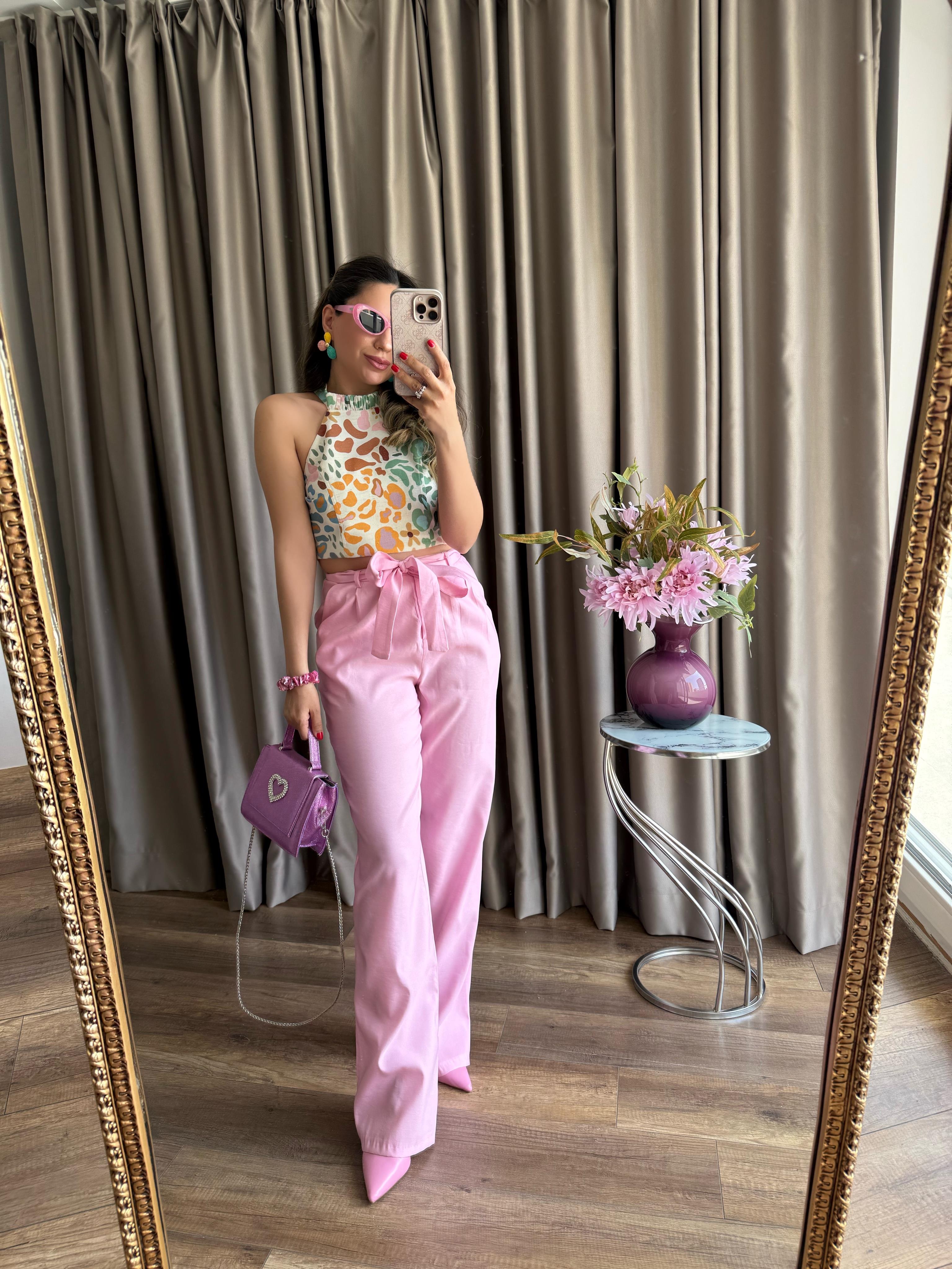 9642 Pembe Palazzo Pantolon