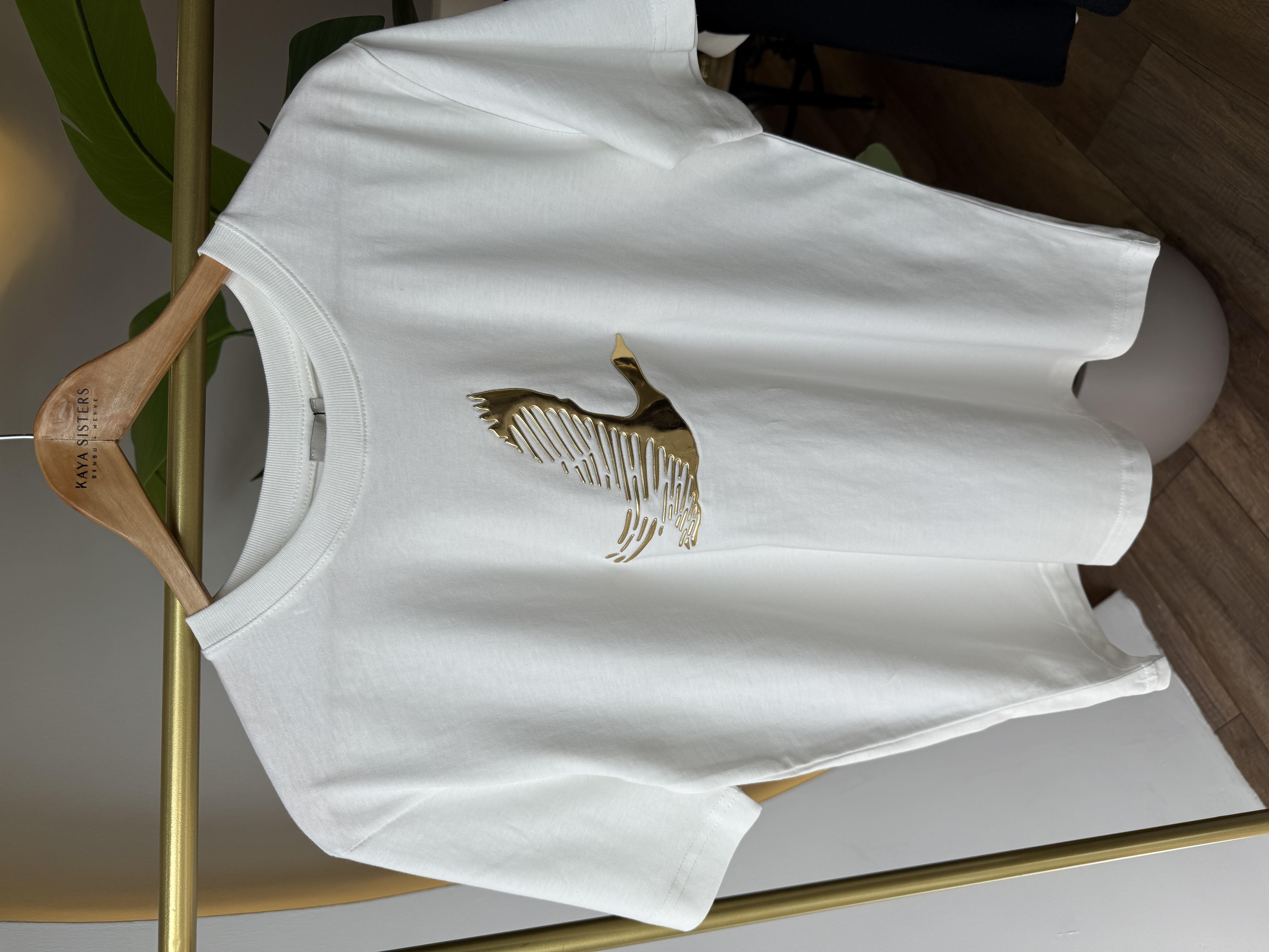 9659 Gold Kabartmalı Tshirt