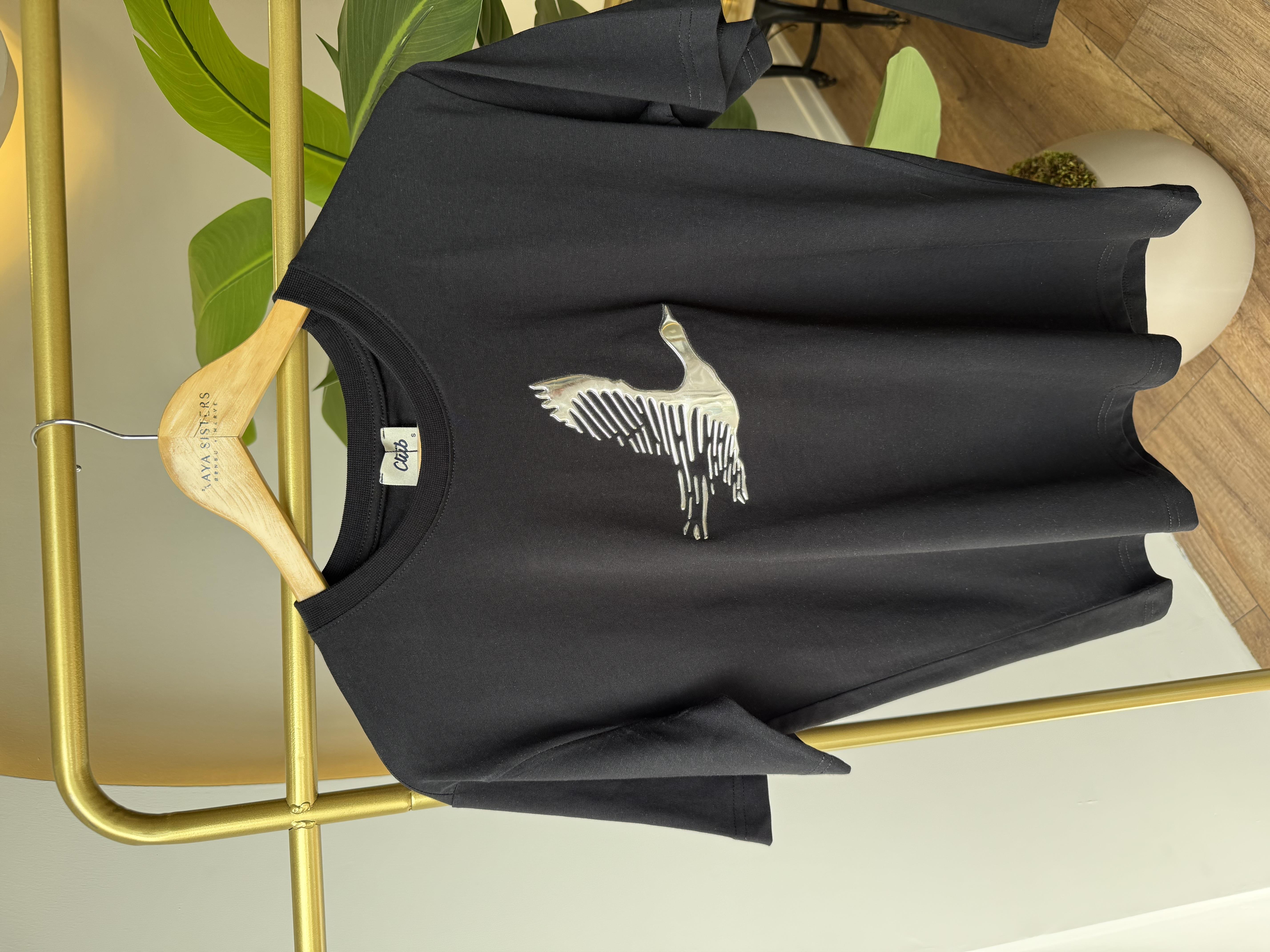 9659 Gold Kabartmalı Tshirt