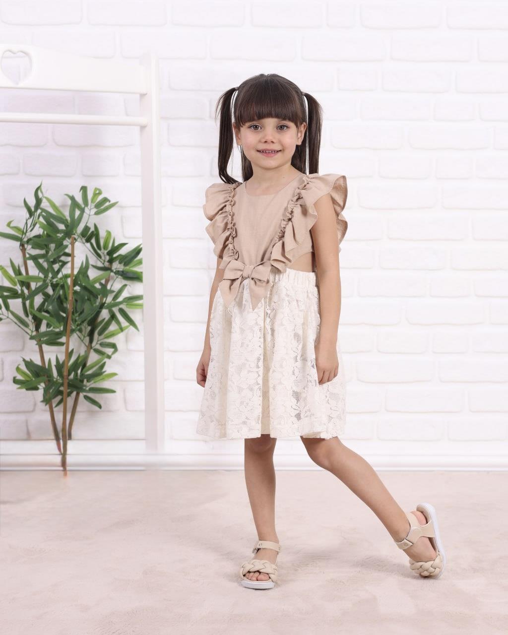 9668 Kids Dantelli Fiyonklu Kız Elbise 3-4/6-7 Yaş