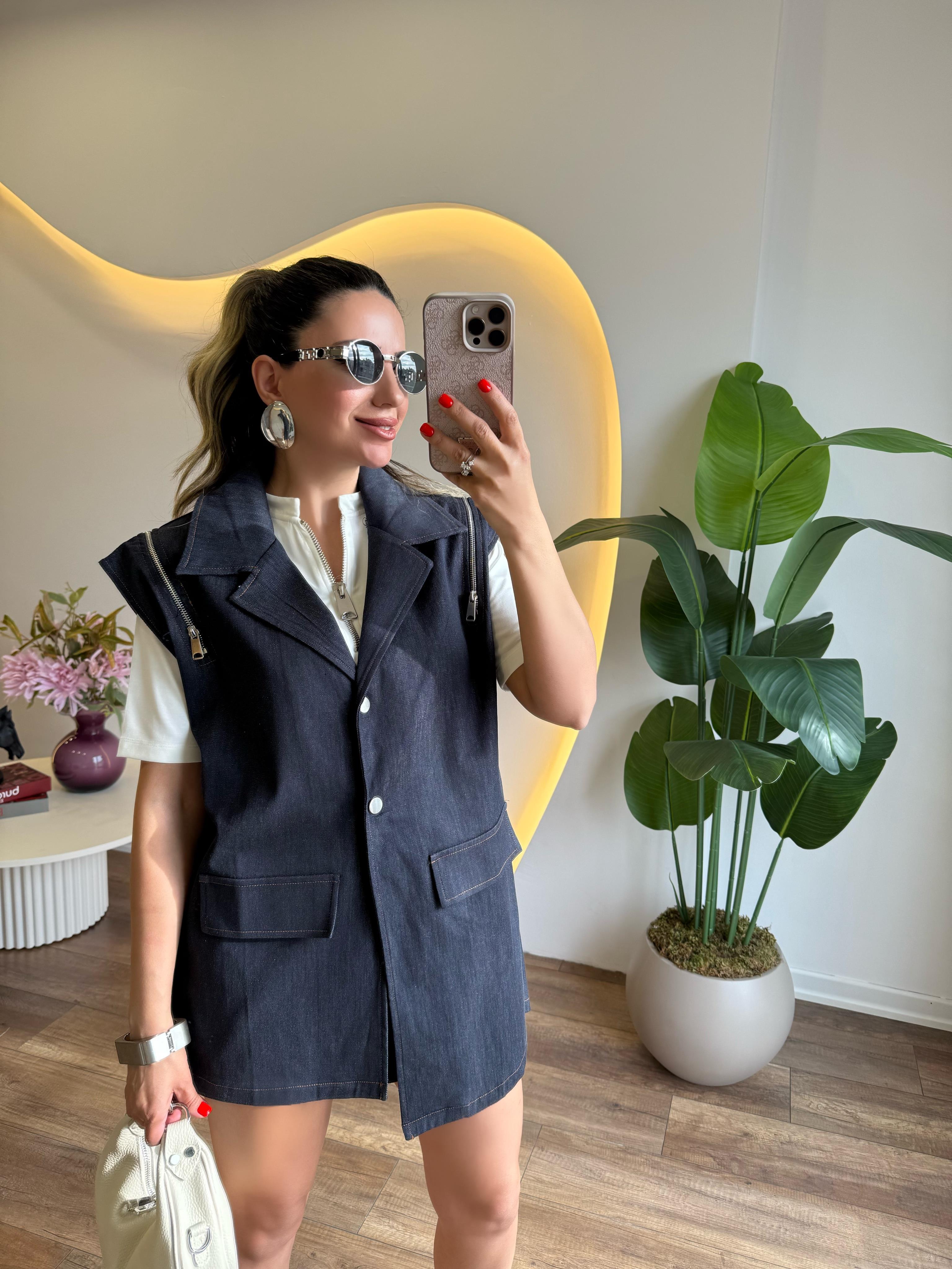 9693 Önden Düğmeli Kot Yelek