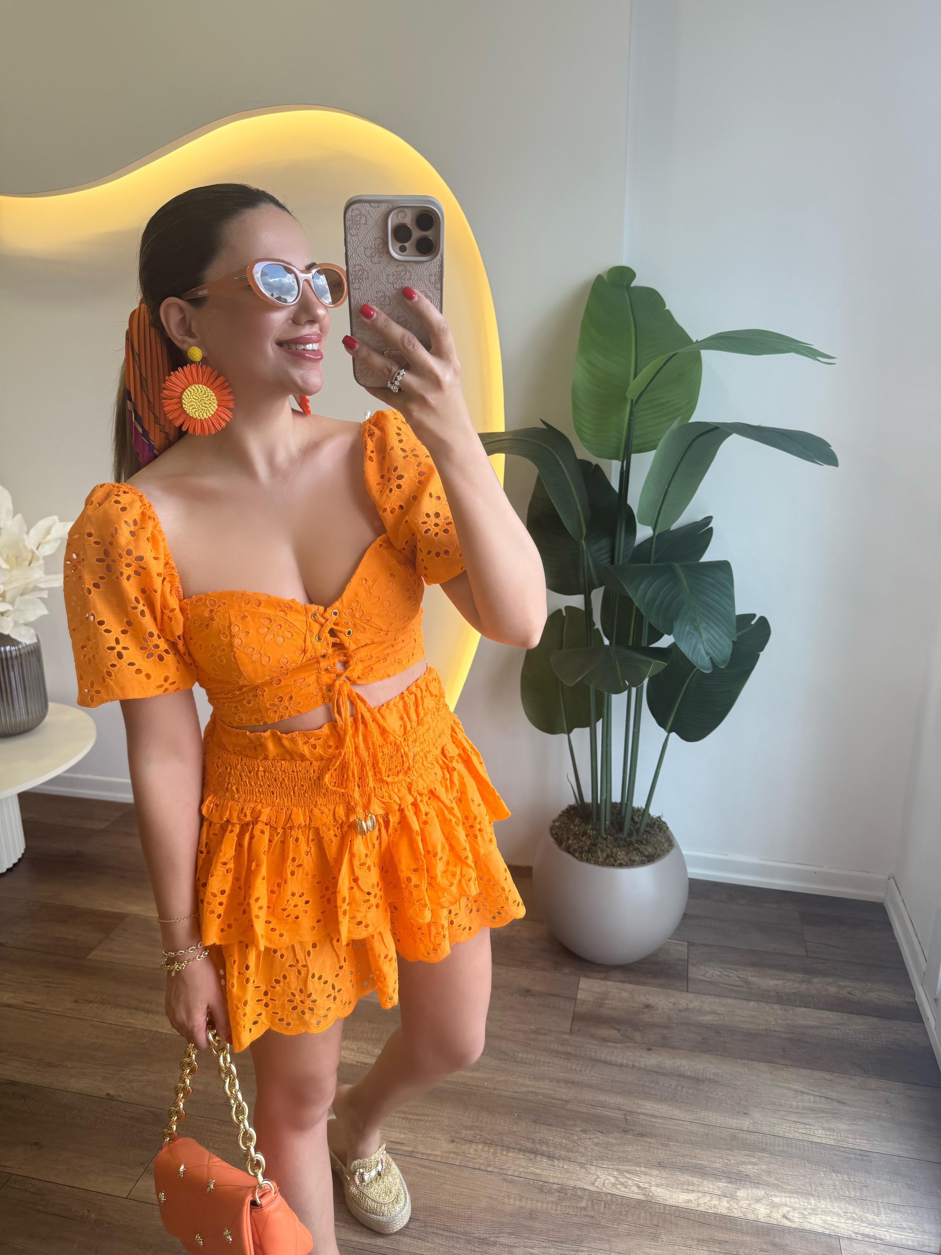 9700 Fisto Turuncu Bluz Etek Takım