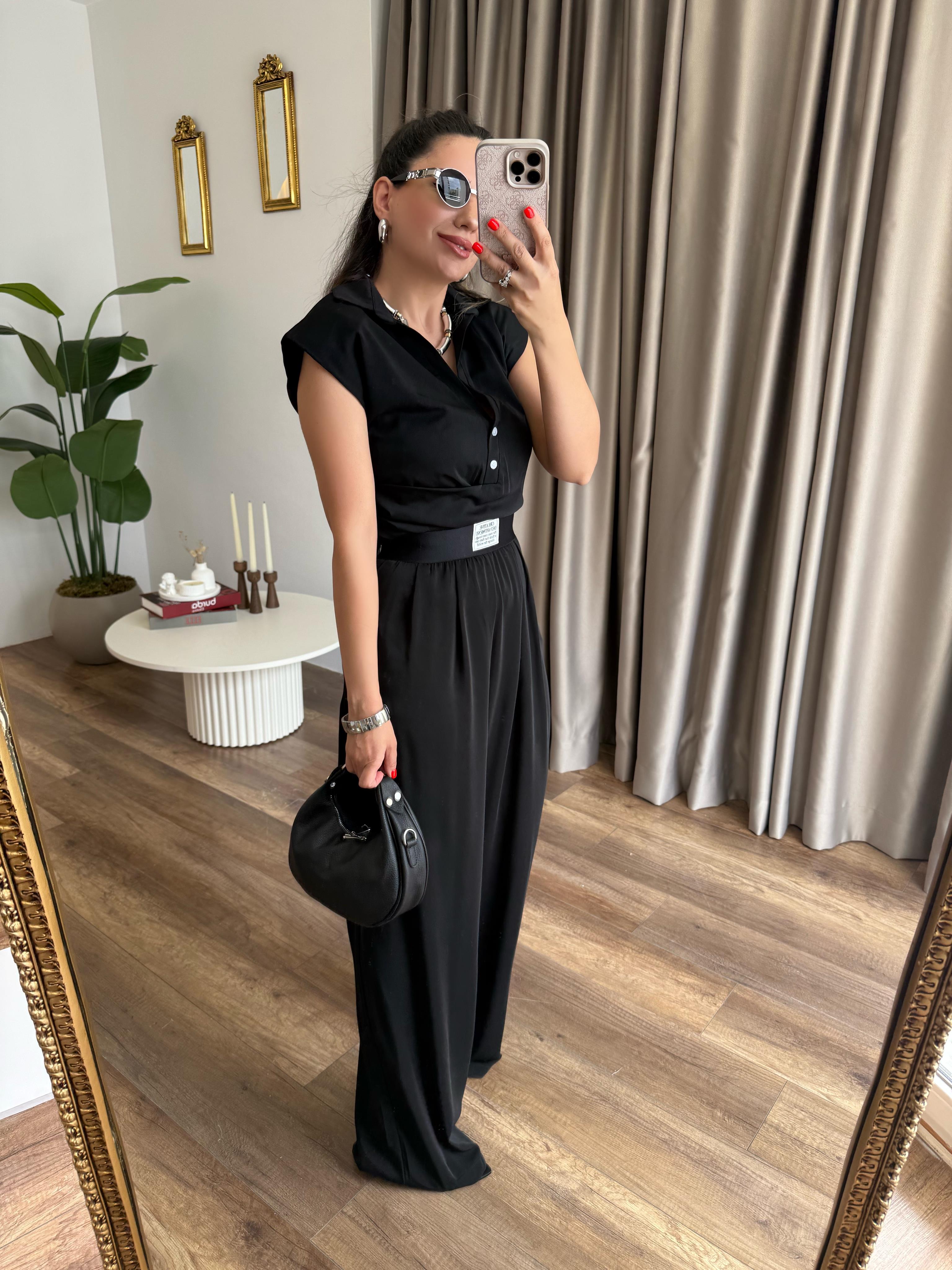 9718 Beli Lastikli Bluz Pantolon Takım