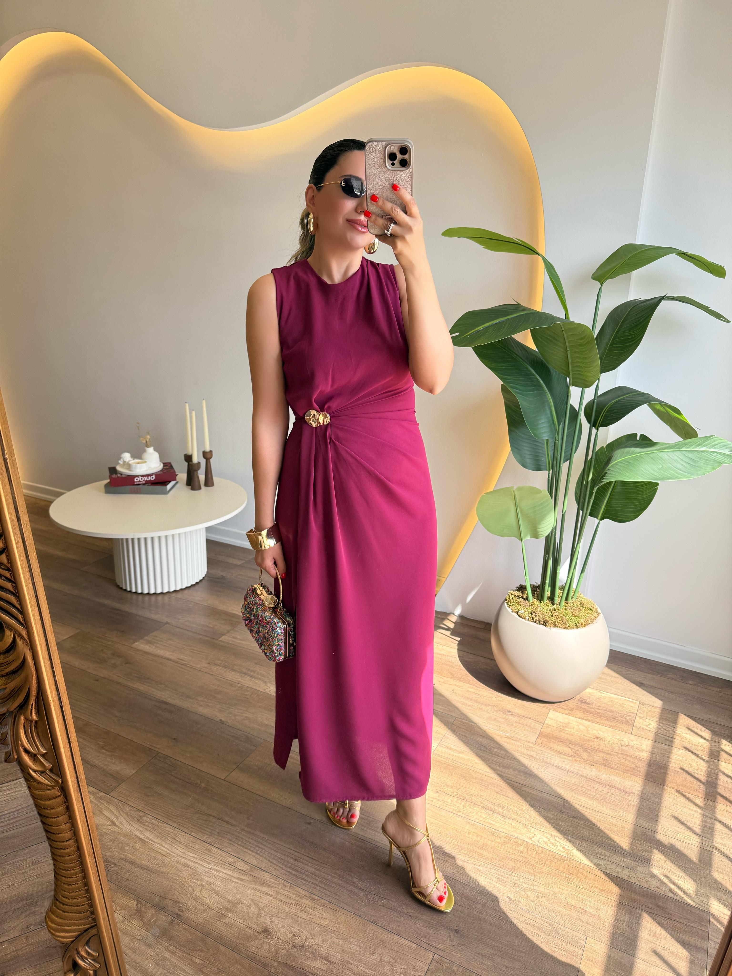 9752 Gold Tokalı  Elbise