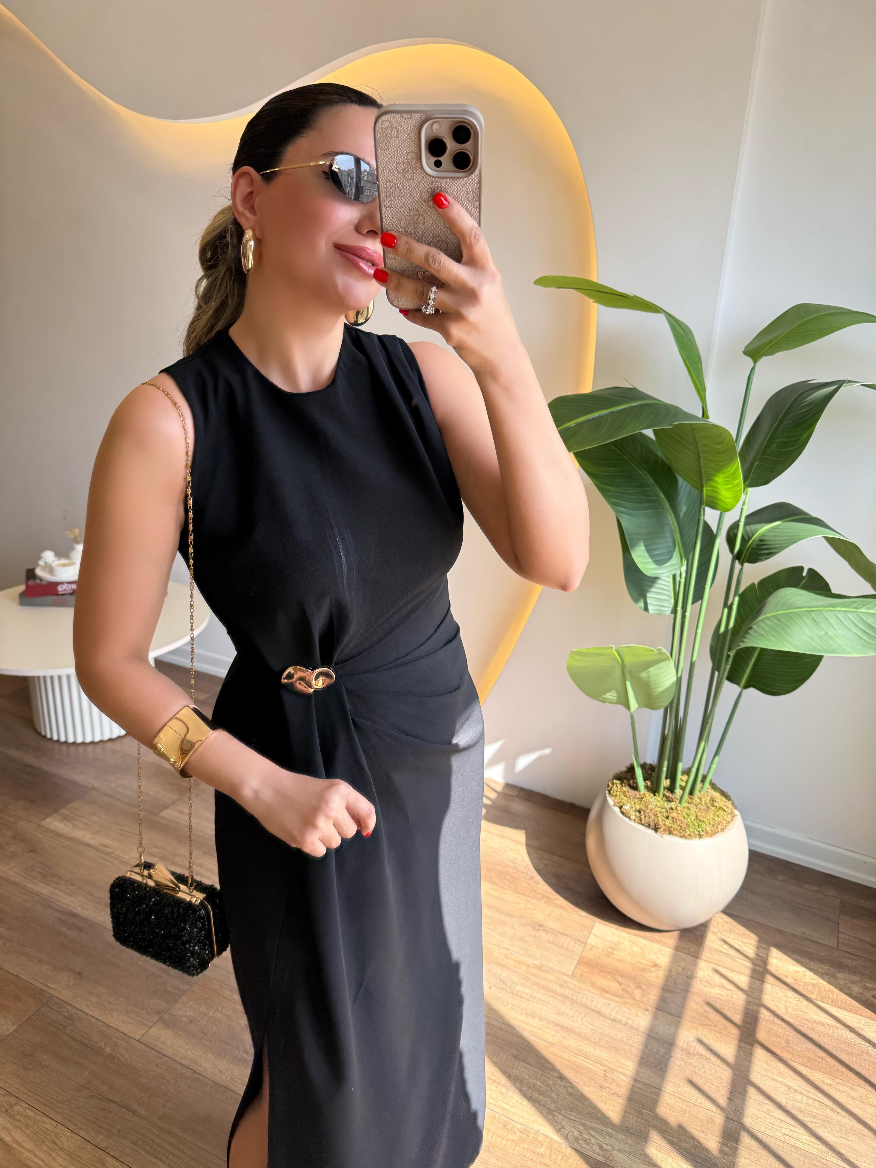 9752 Gold Tokalı  Elbise