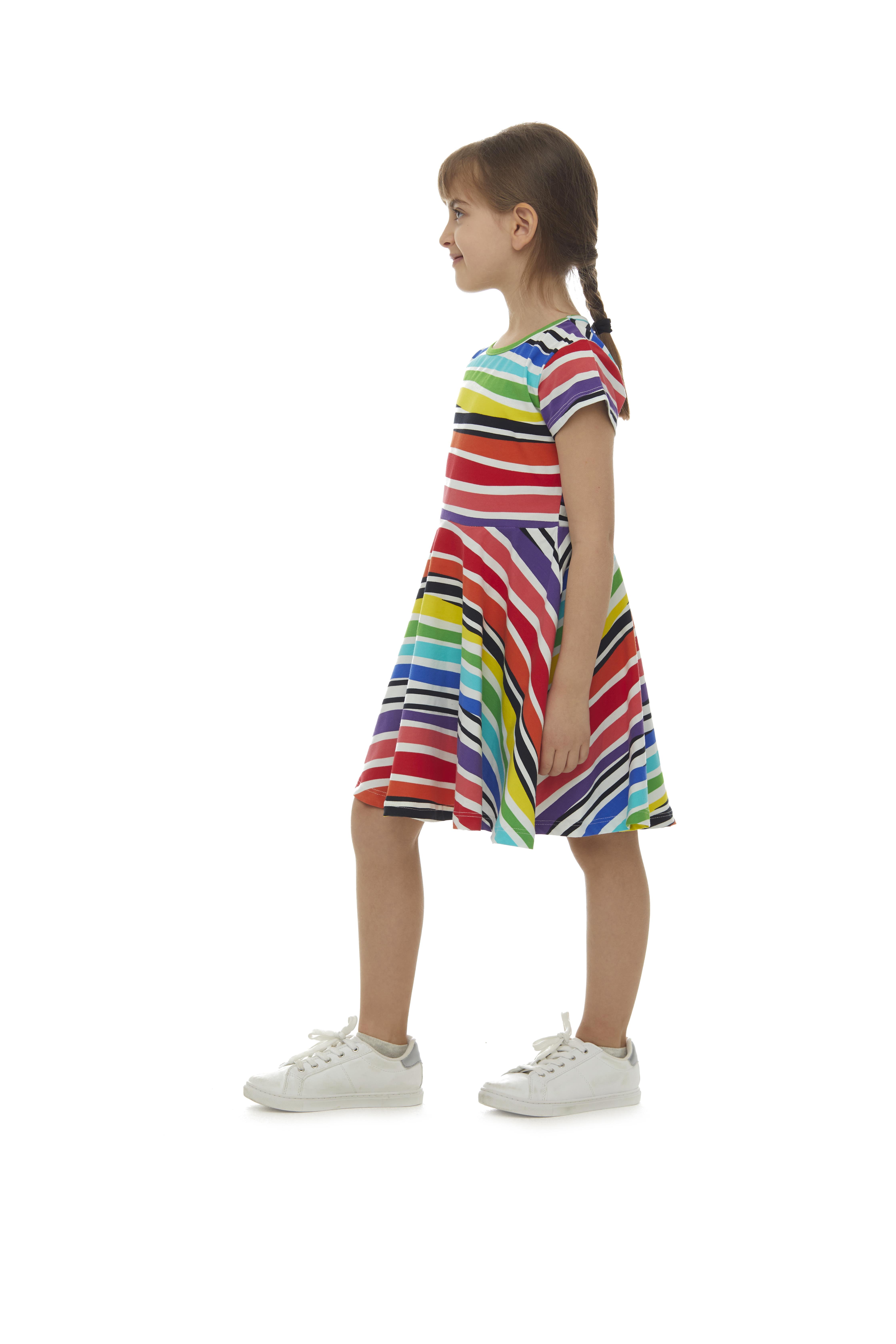 9777 Kids Yarım Kol Desenli Elbise 5-8 Yaş
