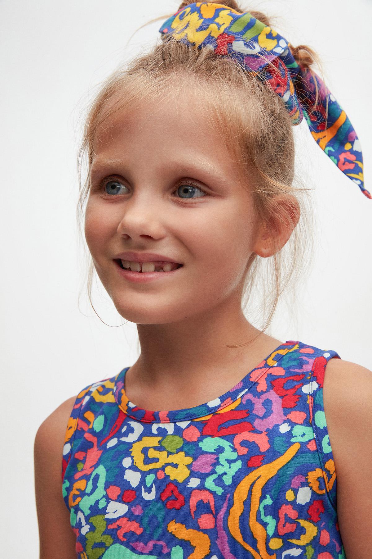 9778 Kids Kolsuz Desenli Elbise 5- 8 Yaş