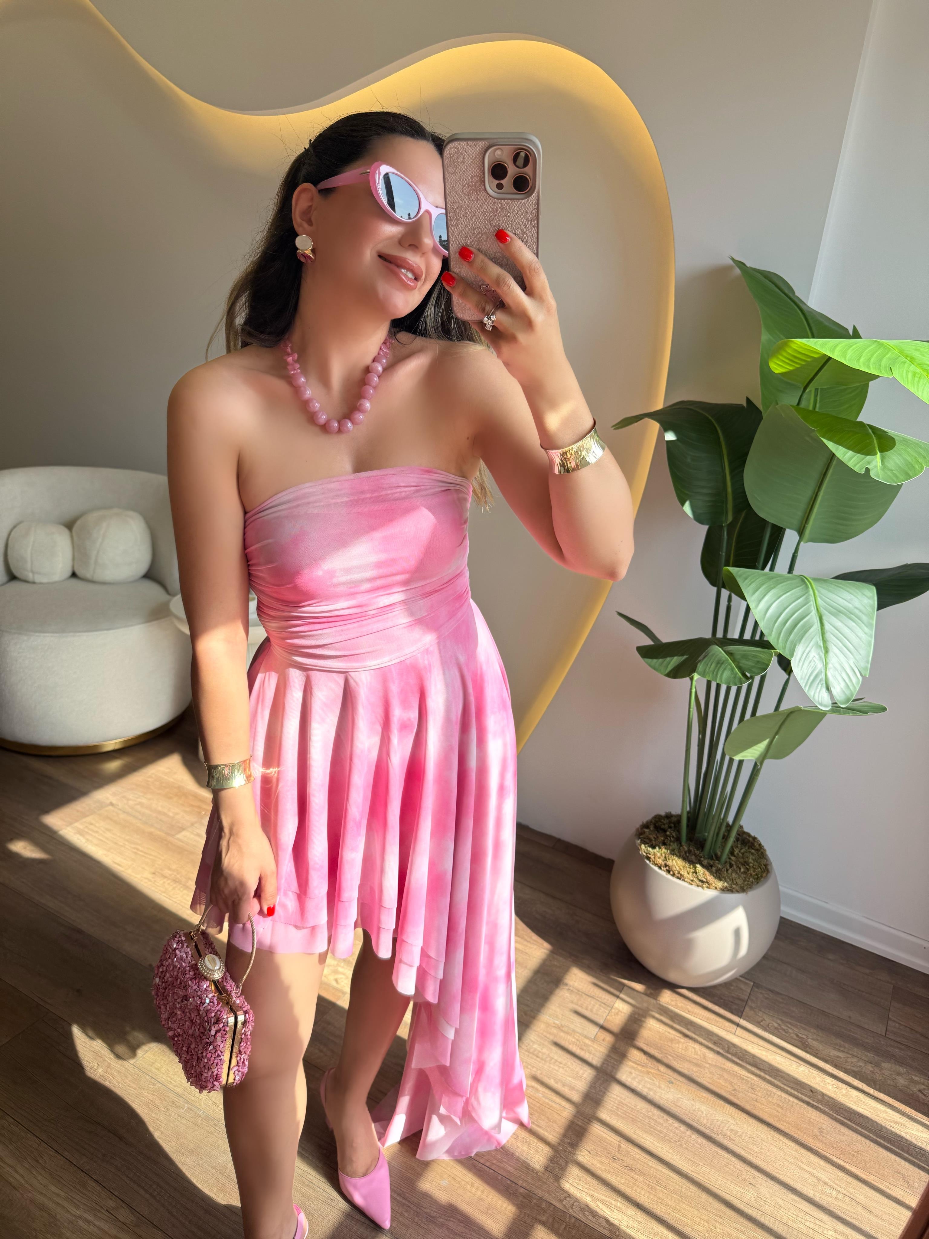 9789 Asimetrik Straplez Elbise