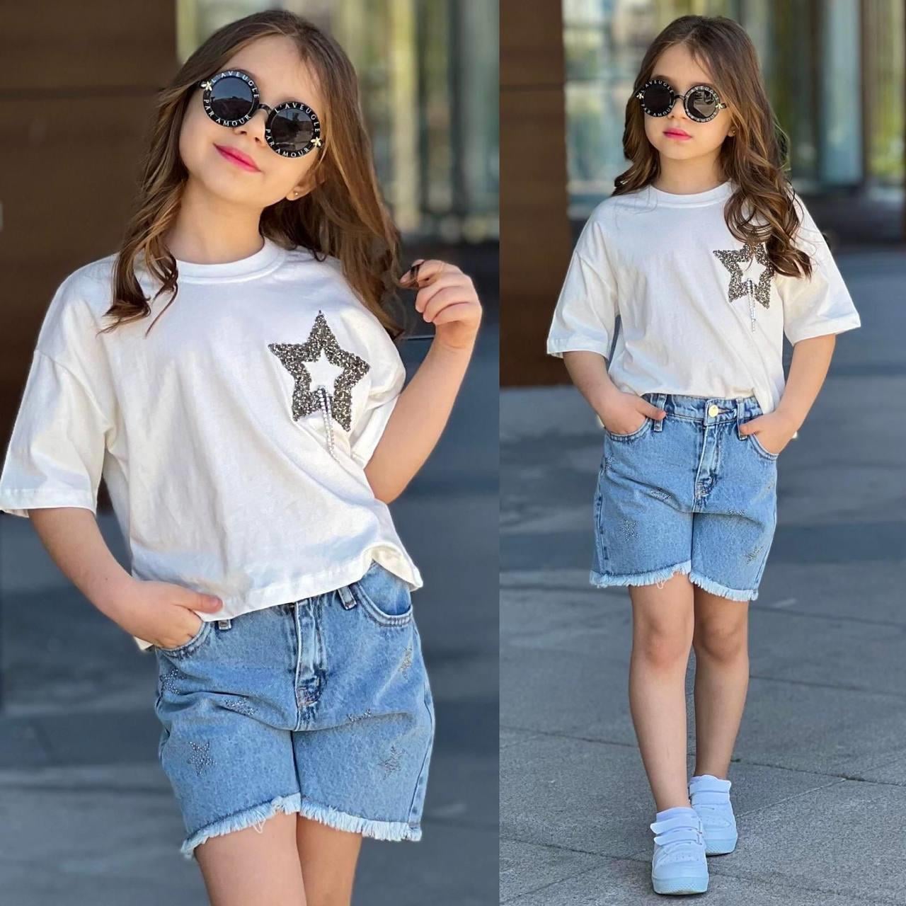 9929 Kids Taşlı Yıldız Detaylı Kot Takım 3-4/9-10 Yaş