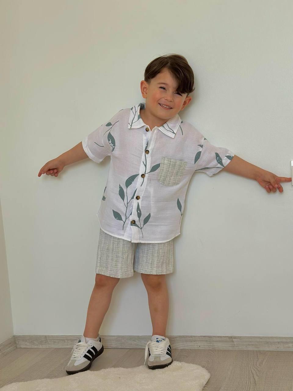 9960 Kids Çiçek Desenli Erkek Müslin Takım 3-4/9-10 Yaş