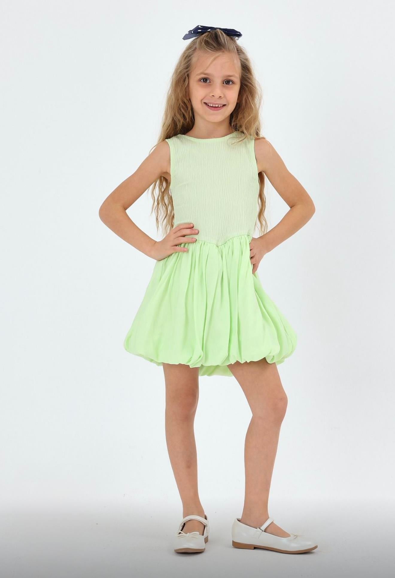 9971 Kids Yeşil Balon Elbise 3-4/7-8 Yaş