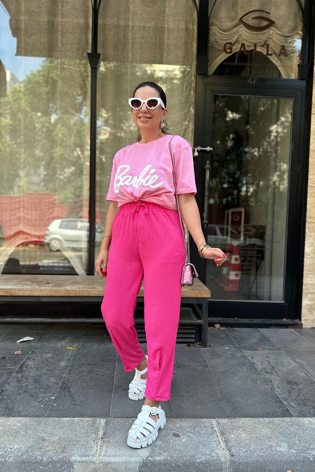 Açık Pembe Barbie İşlemeli Tshirt