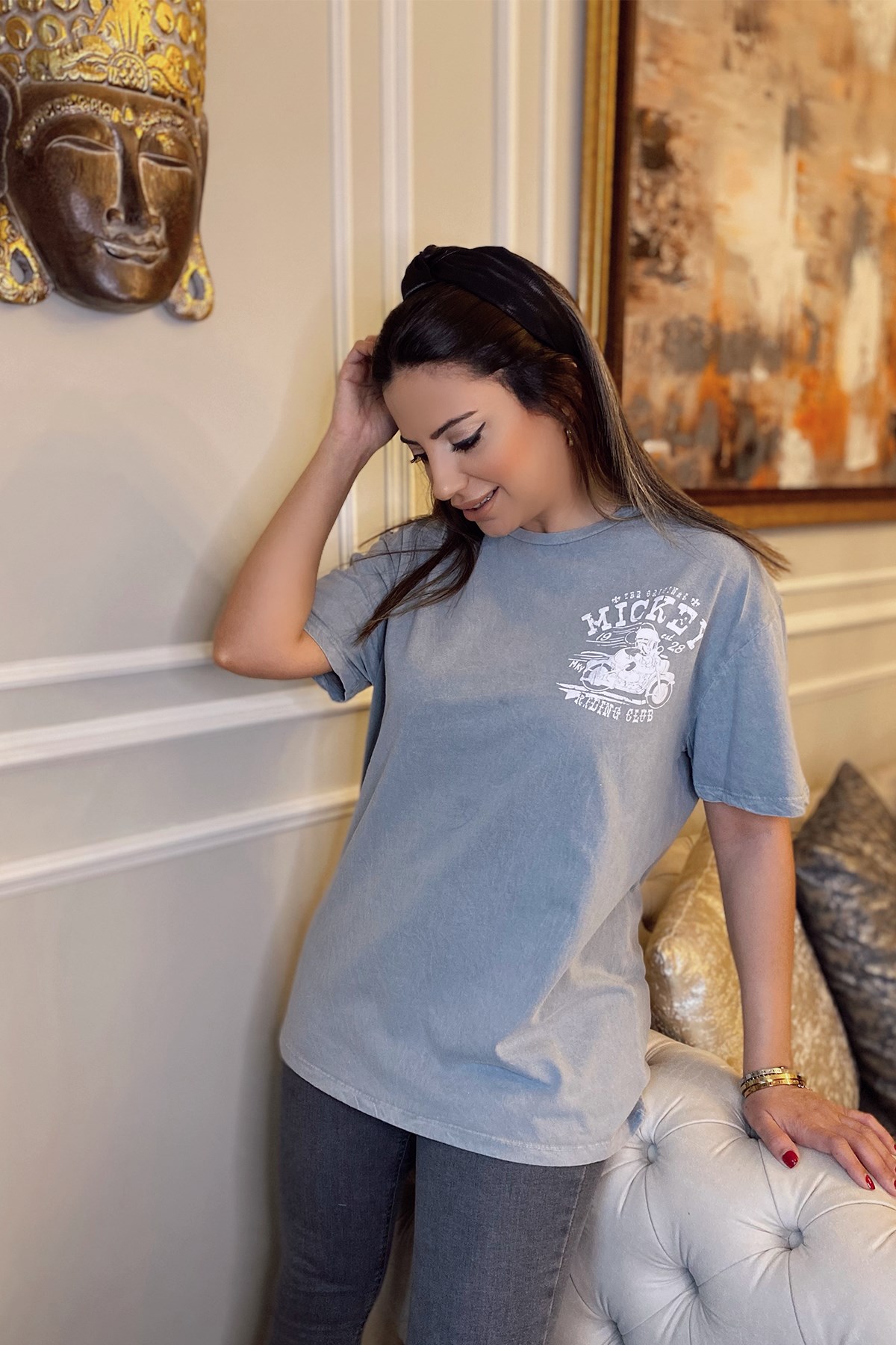 Açık Renk Yıkamalı Mickey Tshirt