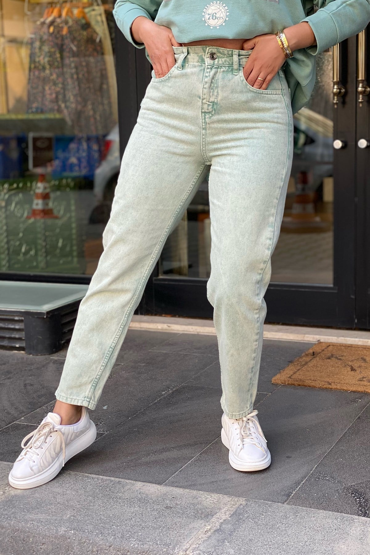 Antik Mint Yıkamalı Kot Pantolon